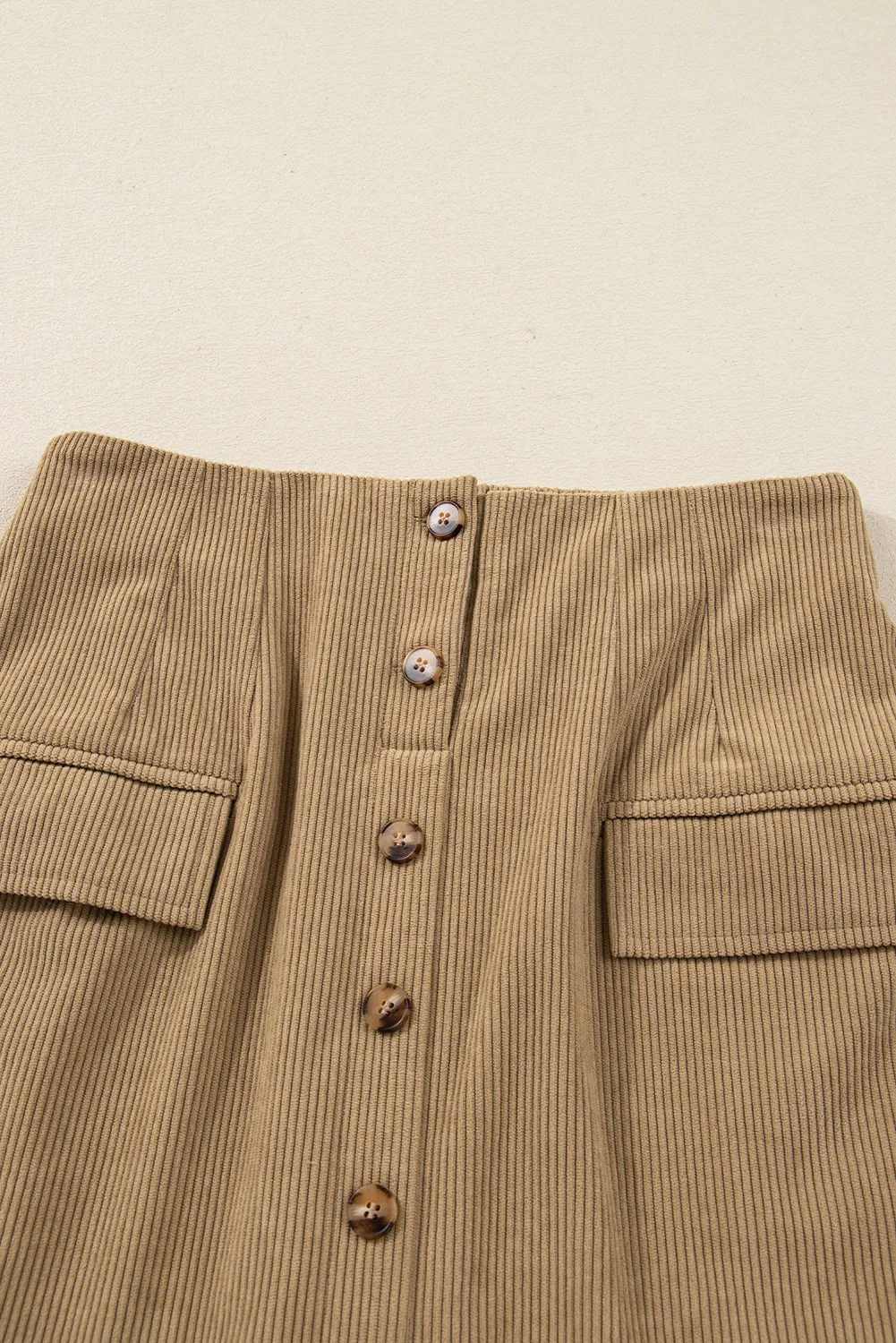 Soft Ribbed Buttoned Front Faux Pockets Mini Skirt sold by eAura product image thumbnail 4