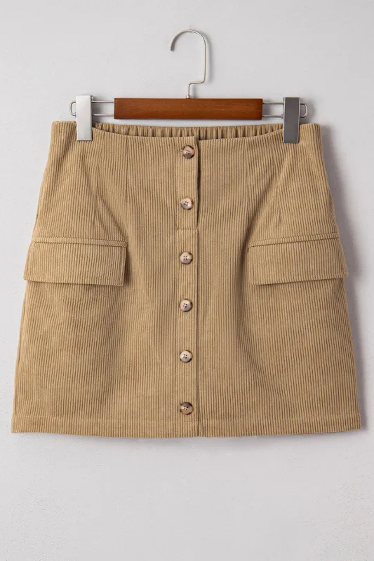 Soft Ribbed Buttoned Front Faux Pockets Mini Skirt made by eAura