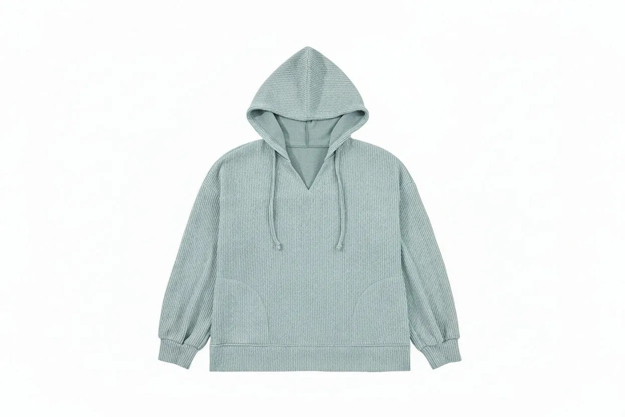 Ribbed Drop Shoulder Textured Hoodie sold by eAura
