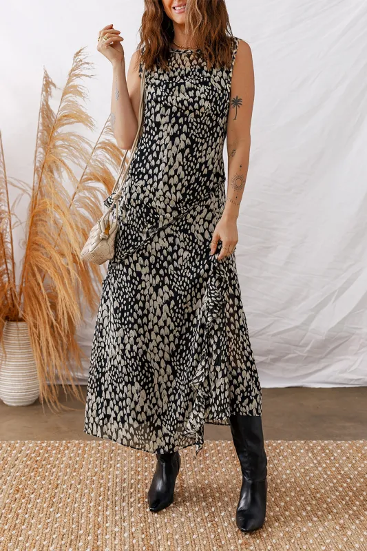 Black Printed Sleeveless Maxi Dress sold by eAura