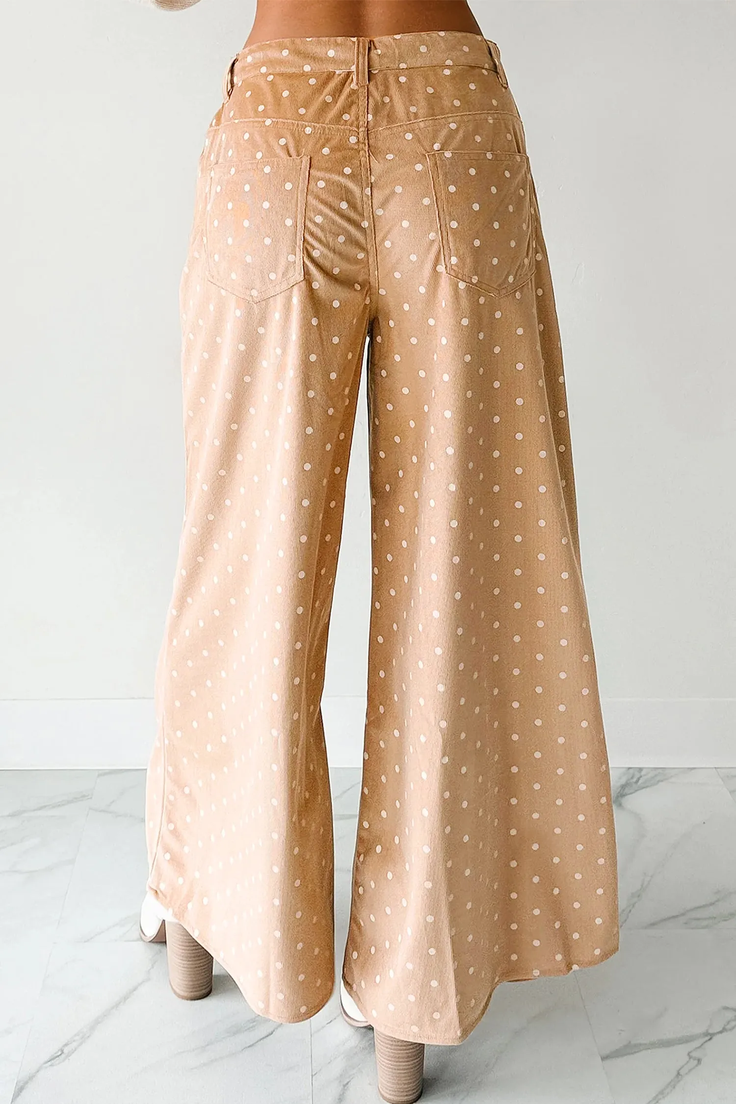 Khaki Polka Dot Print Drawstring Wide Leg Pants sold by eAura product image thumbnail 2