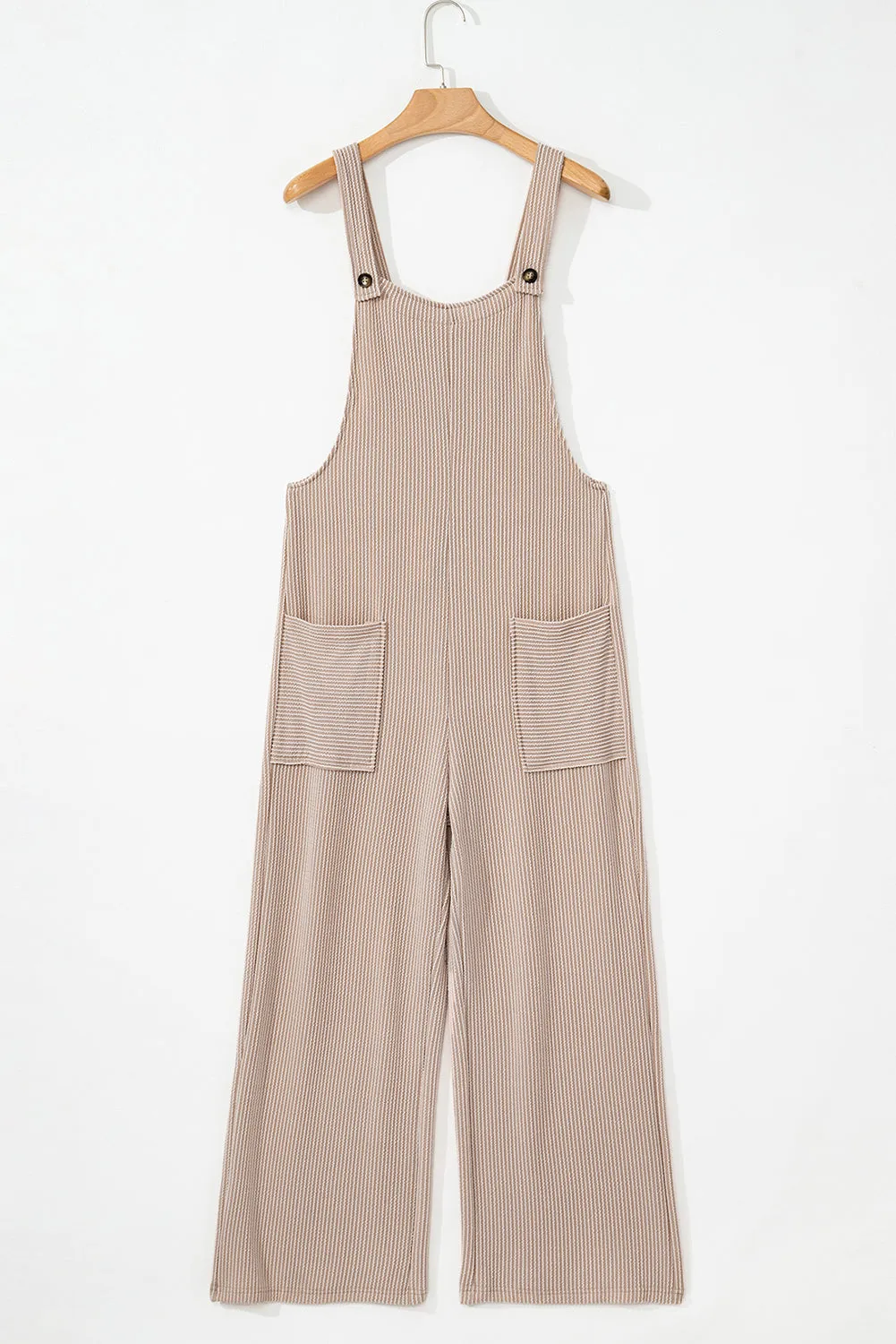 Ribbed Knit Patched Pocket Wide Leg Dungarees Overalls sold by eAura