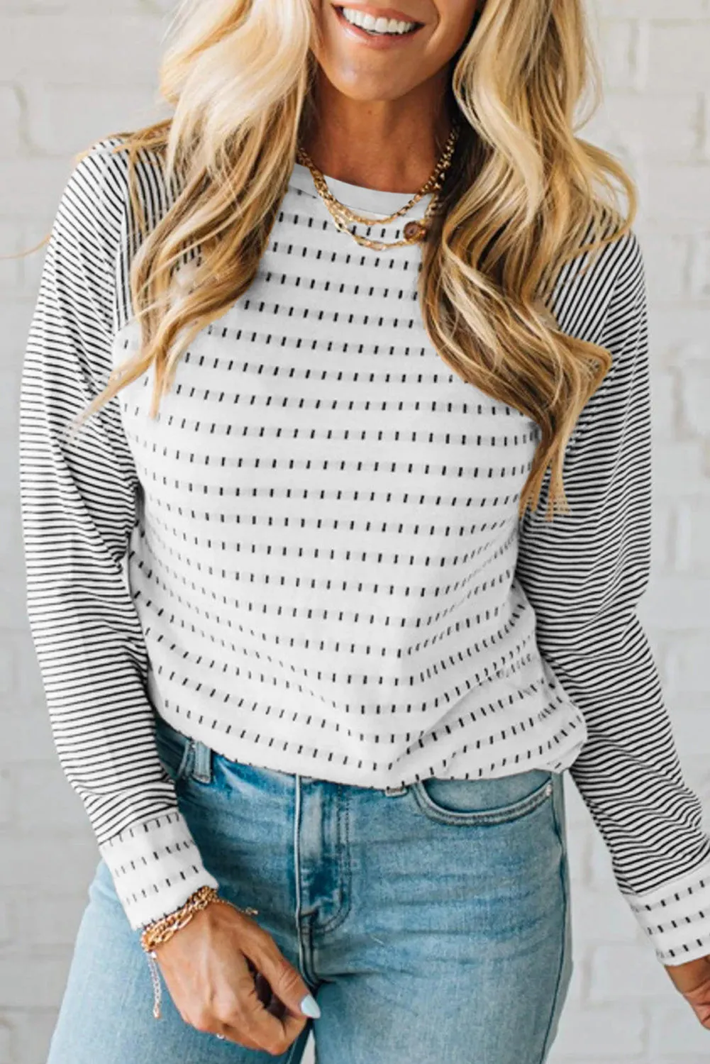 Stripe Raglan Patchwork Long Sleeve Tee sold by eAura