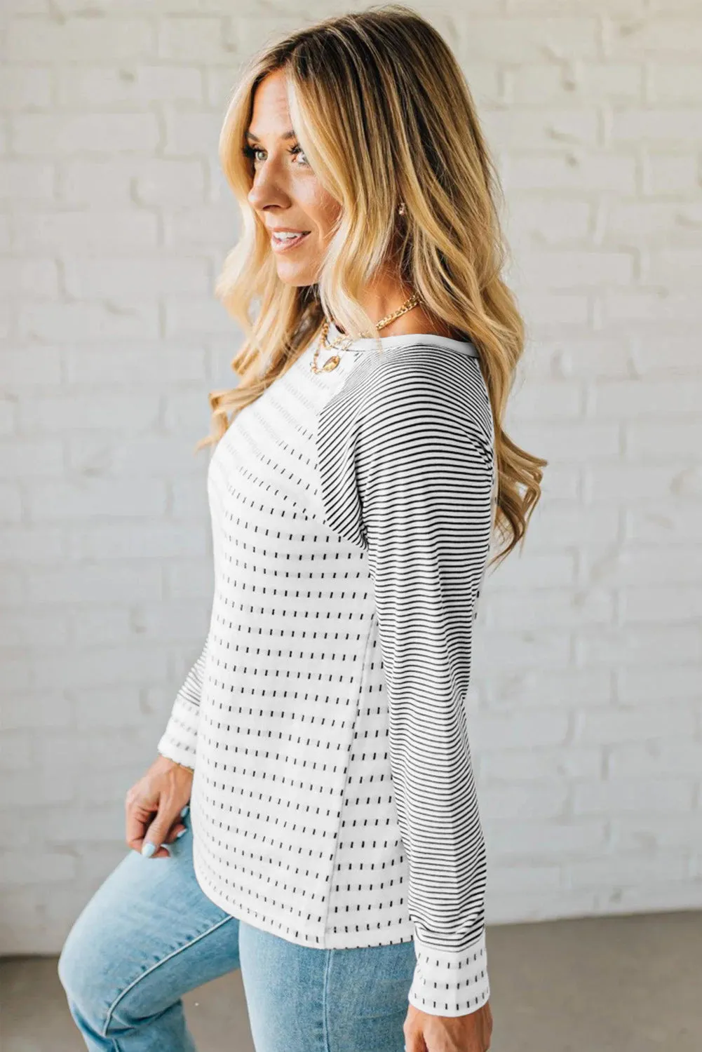 Stripe Raglan Patchwork Long Sleeve Tee sold by eAura product image thumbnail 4