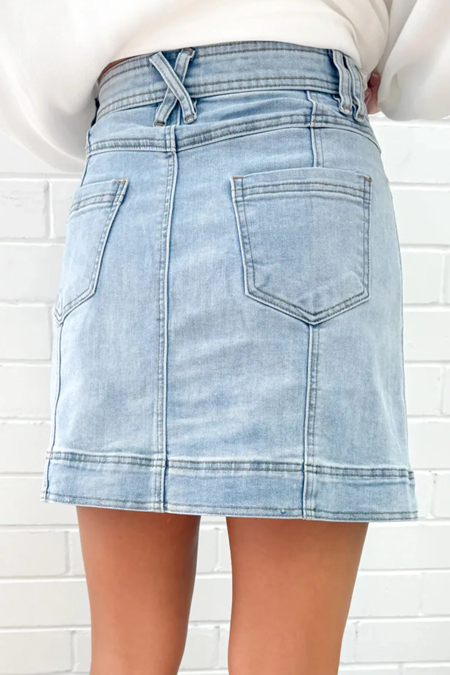Exposed Seam Detail Denim Mini Skirt with Pockets sold by eAura product image thumbnail 2