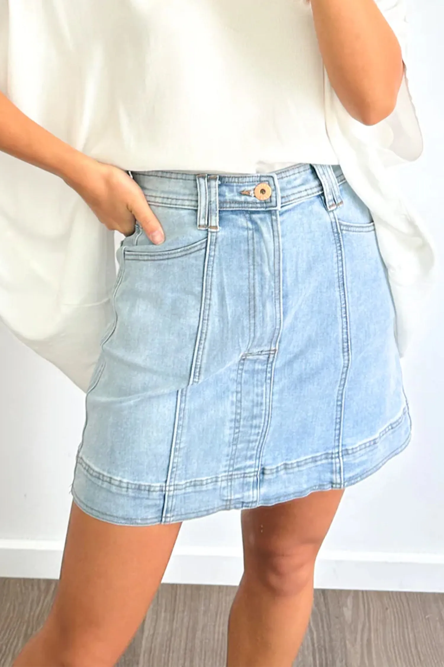 Exposed Seam Detail Denim Mini Skirt with Pockets sold by eAura product image thumbnail 3