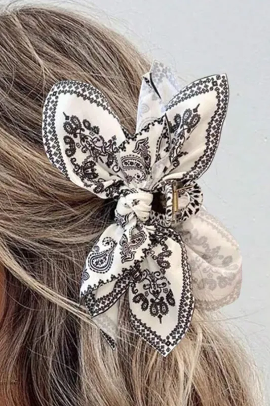 Black Paisley Floral Print Bow Knot Hair Clip sold by eAura