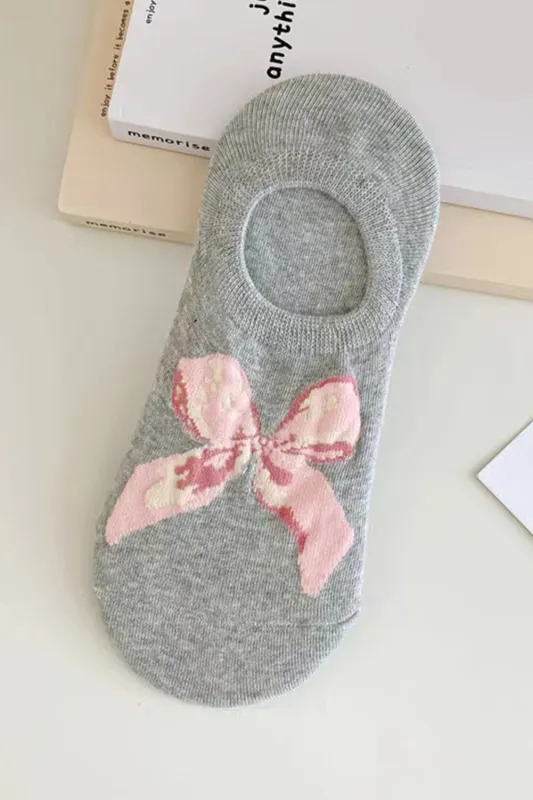 Gray Bow Print Boat Socks made by eAura