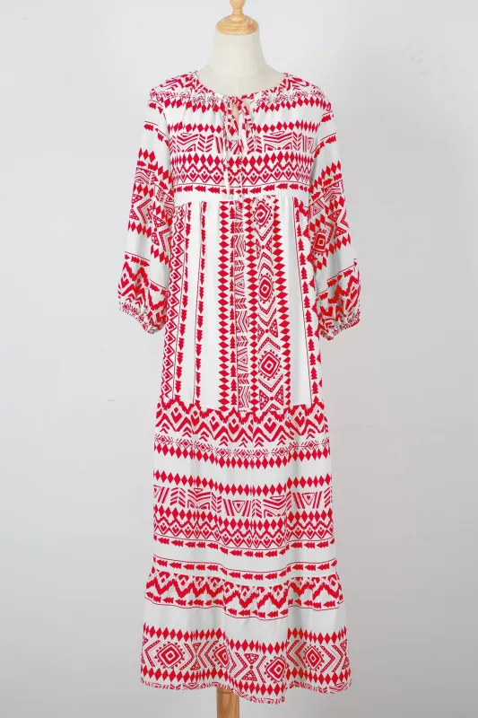 Red Boho Printed Half Sleeve Maxi Dress sold by eAura