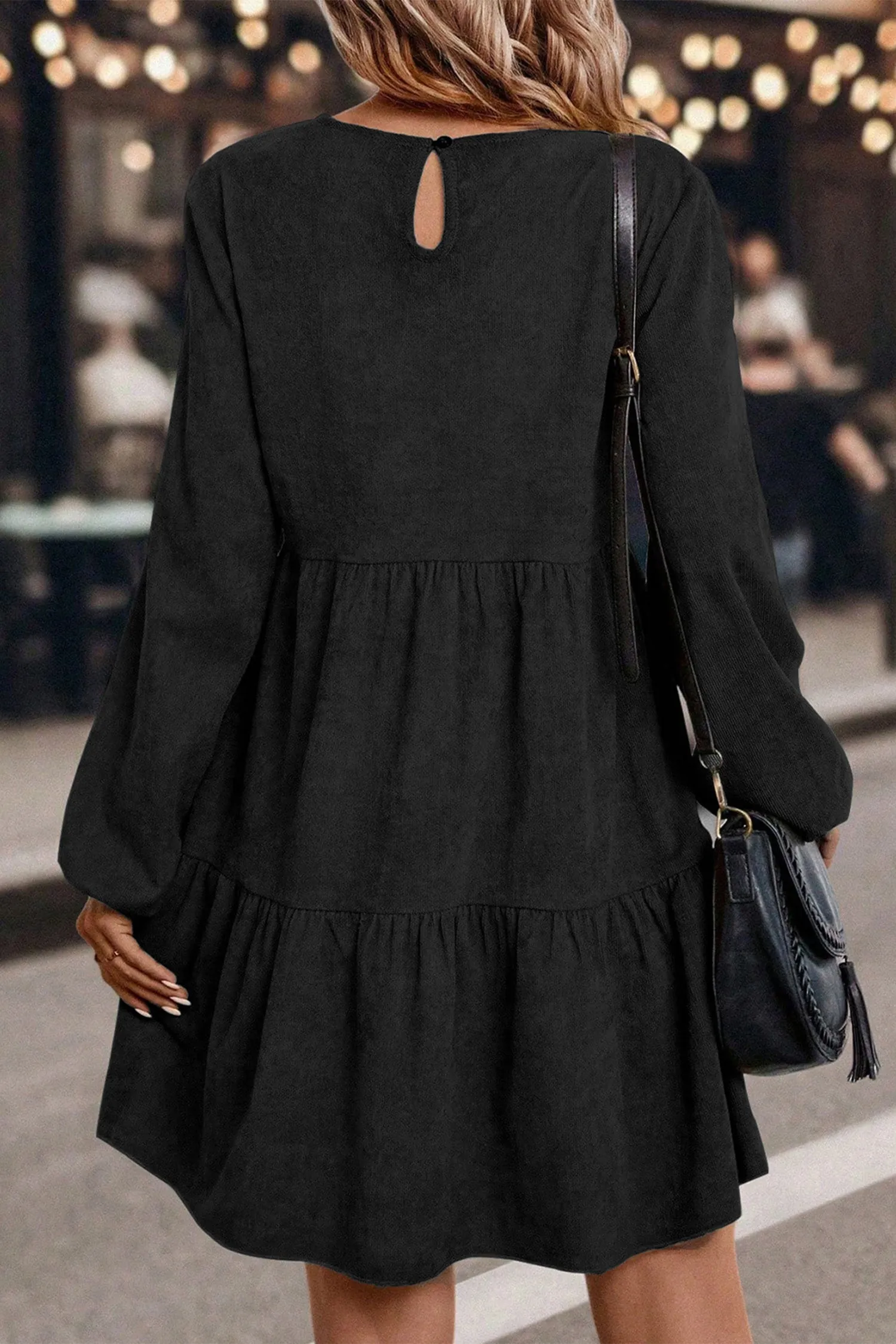 Black Lantern Sleeve Tiered Mini Dress sold by eAura product image thumbnail 3