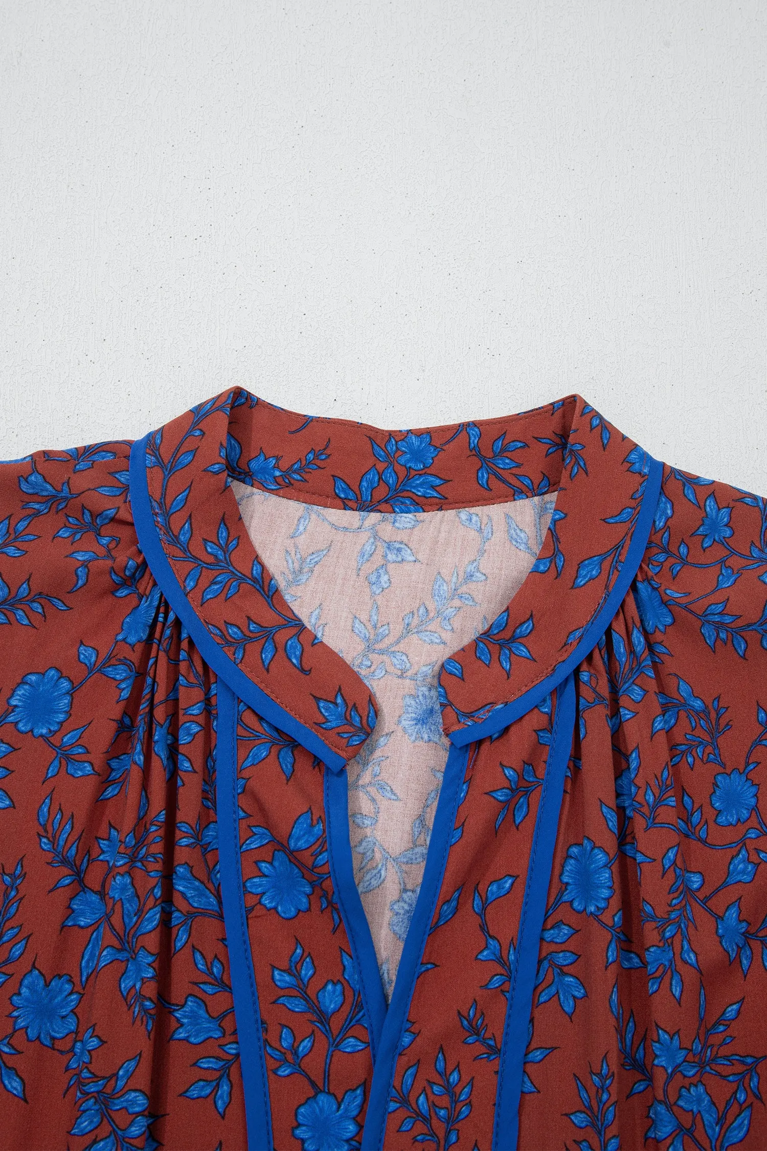 Brown 3/4 Puff Sleeve Tiered Loose Floral Dress sold by eAura product image thumbnail 3