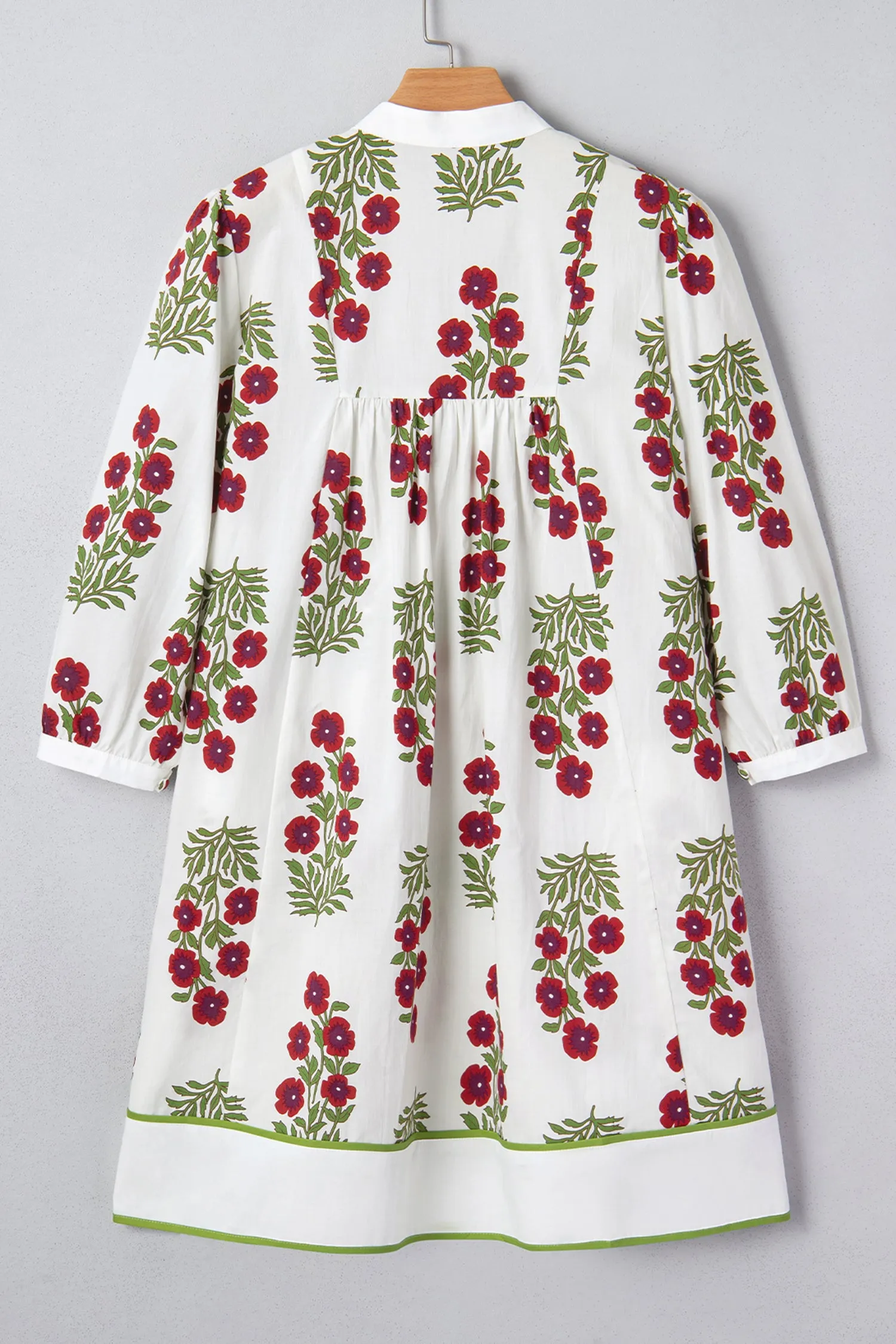 White Frilled V-Neck 3/4 Sleeve Loose Floral Dress sold by eAura product image thumbnail 5