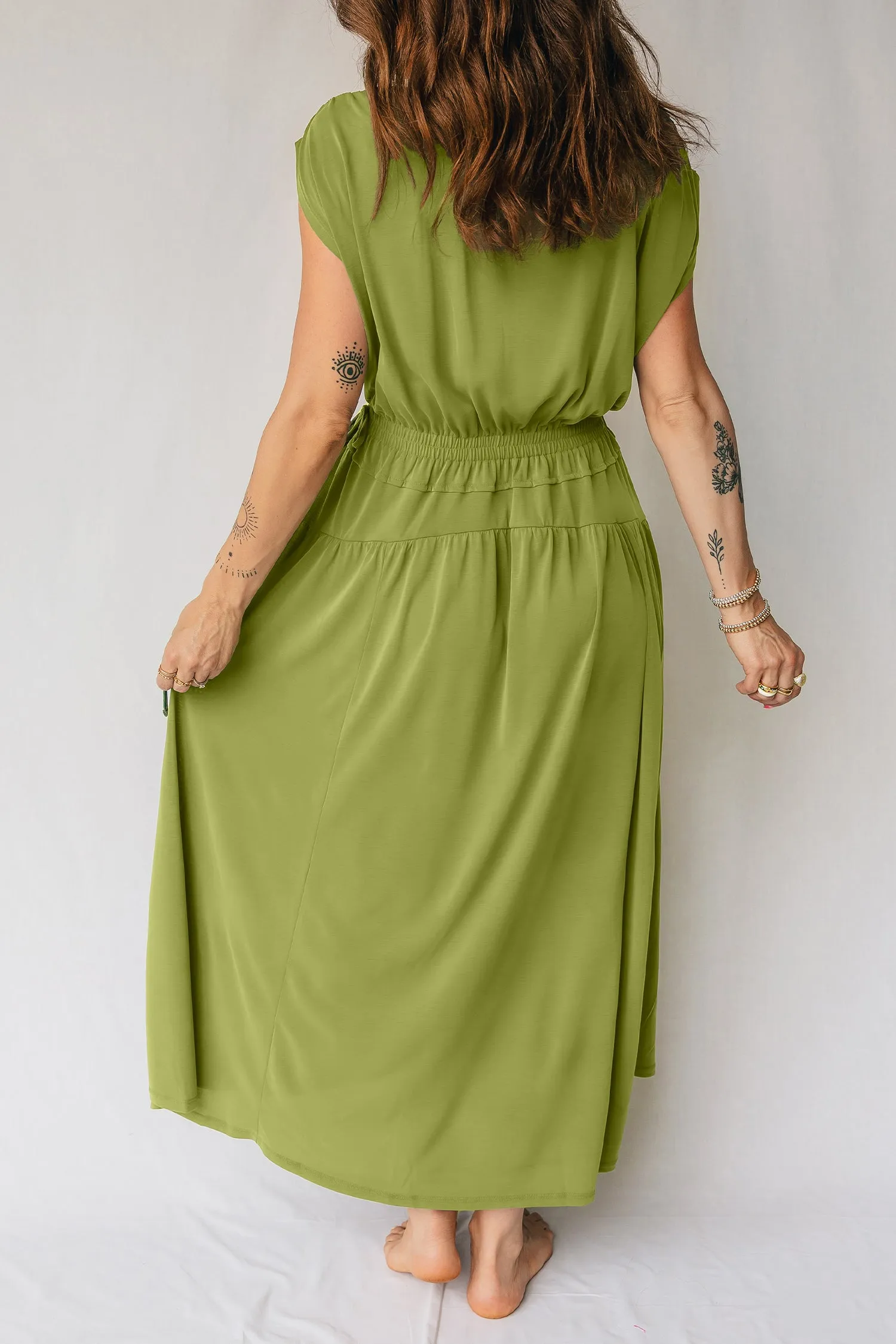 V-Neck Cap Sleeve Tunic Elastic Waist Versatile Maxi Dress sold by eAura product image thumbnail 2