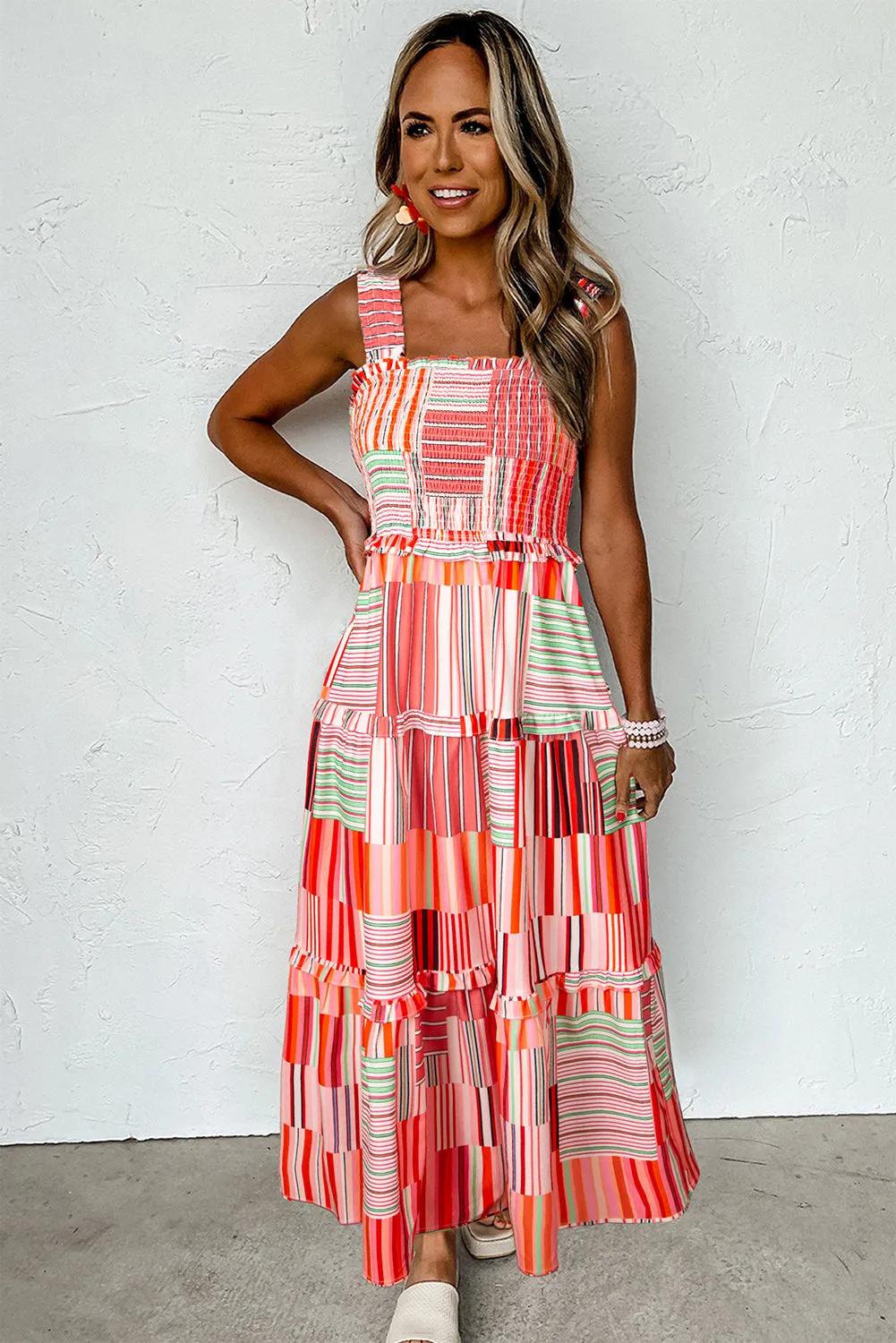 Striped Wide Straps Smocked Tiered Maxi Dress sold by eAura product image thumbnail 3