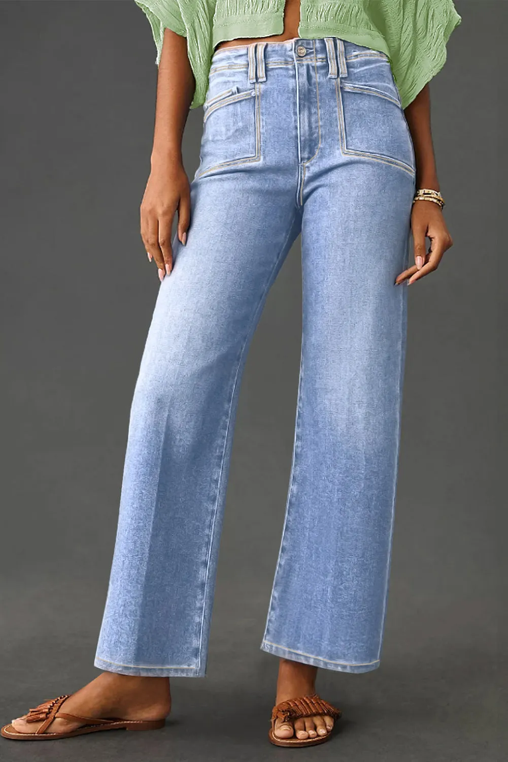 Blue Loose Straight Leg High Waist Jeans sold by eAura product image thumbnail 5