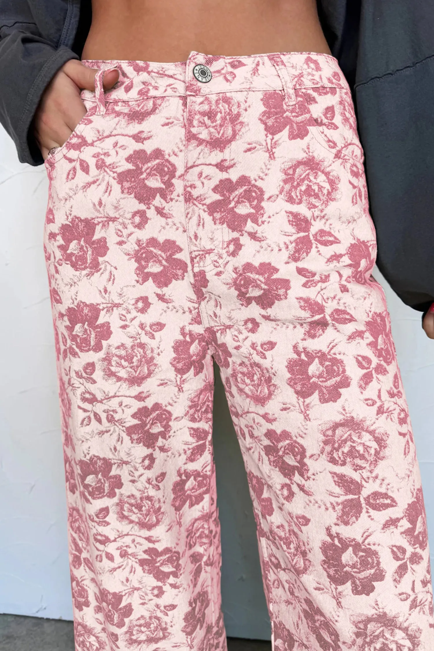 Pink Vintage Floral Print Denim Shift Jeans sold by eAura product image thumbnail 4