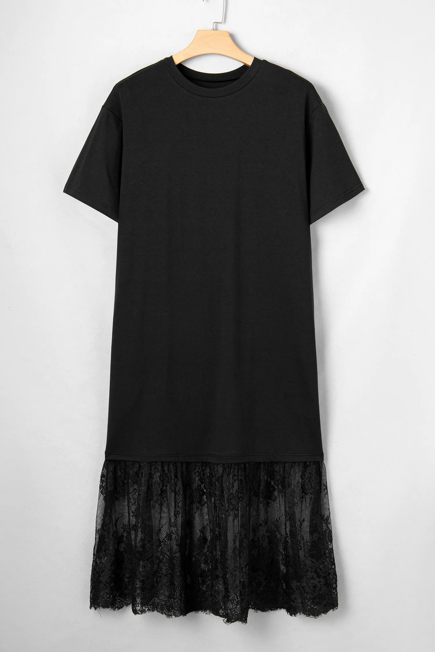 Black Plus Size Lace Hem Patchwork T-Shirt Midi Dress sold by eAura product image thumbnail 5