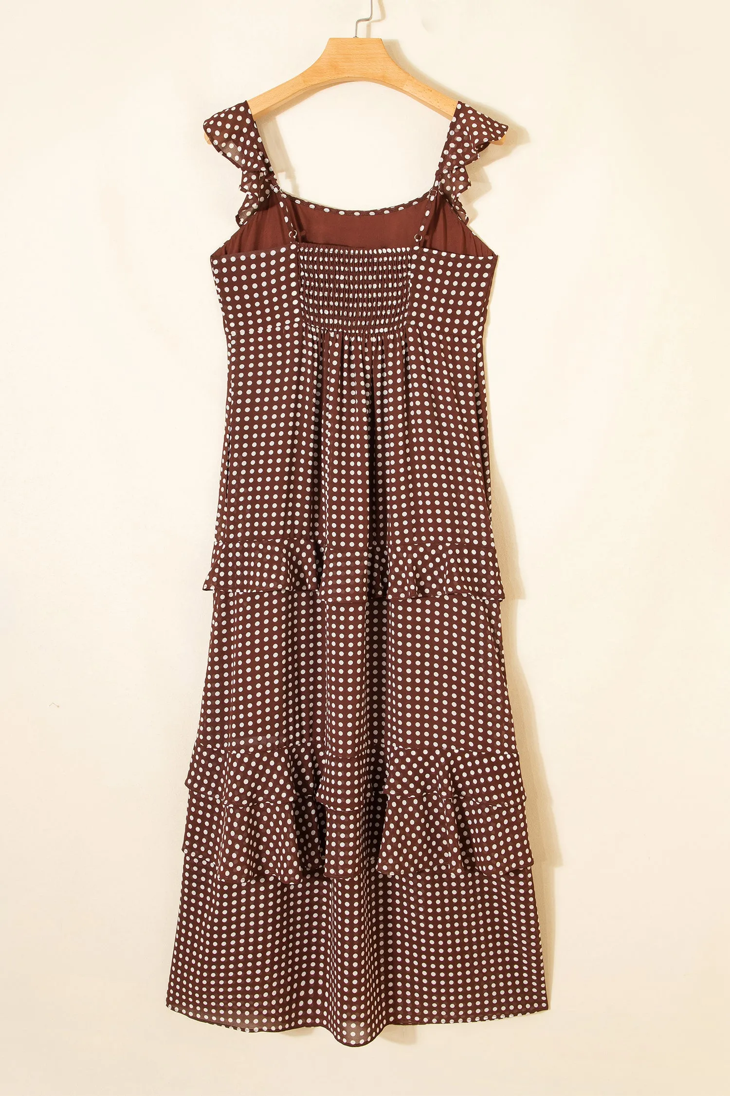 Polka Dot Print Backless Ruffled Tiered Maxi Dress sold by eAura product image thumbnail 5