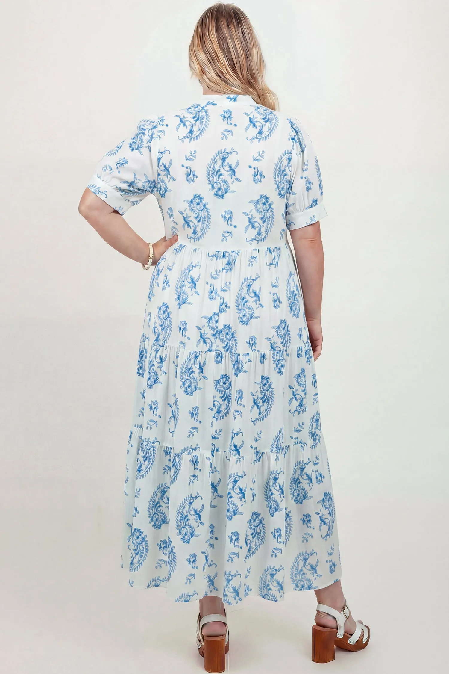 Plus Size Geometric Floral Print Button Split Neck Short Sleeve Maxi Dress sold by eAura product image thumbnail 3