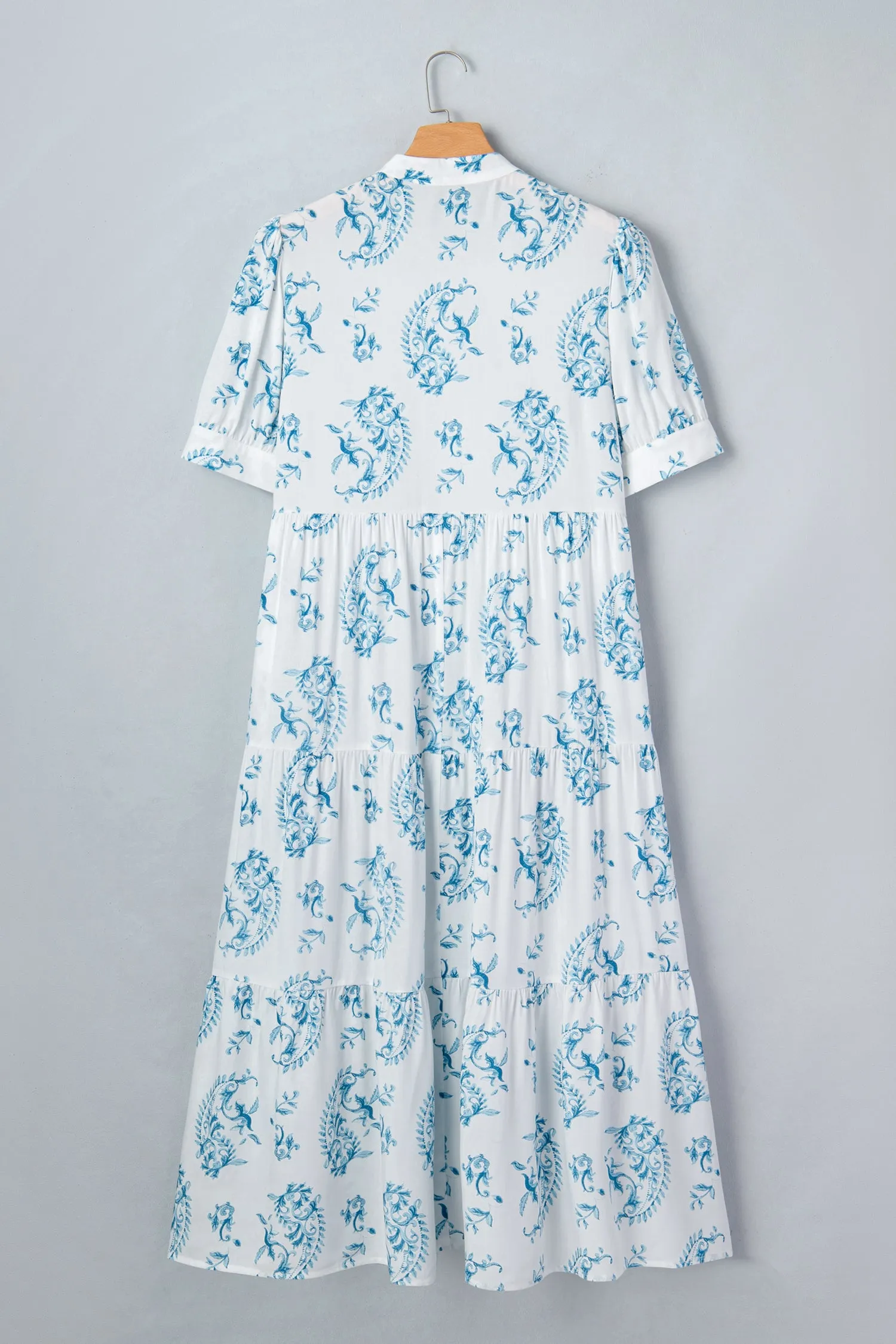 Plus Size Geometric Floral Print Button Split Neck Short Sleeve Maxi Dress sold by eAura product image thumbnail 5