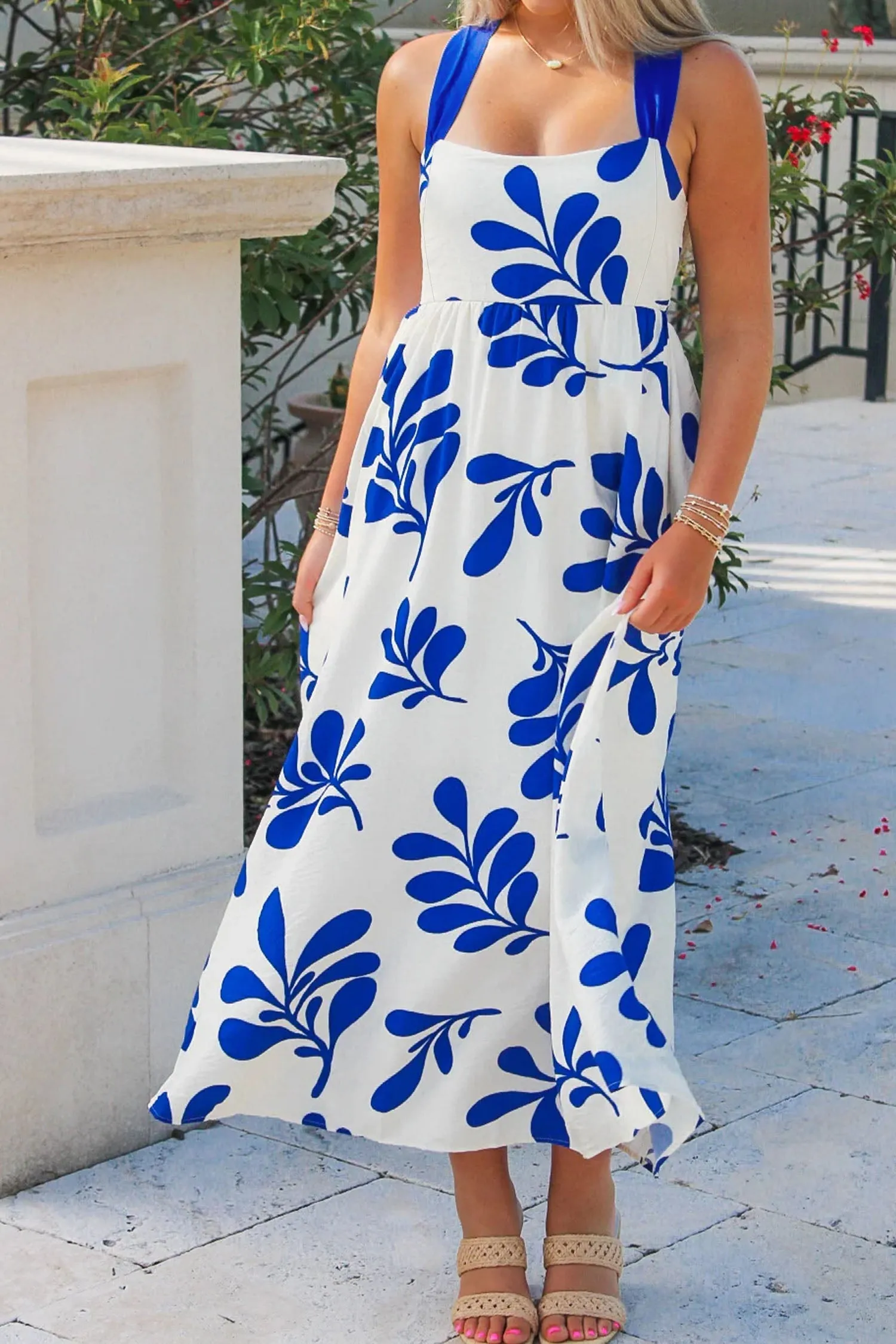 Floral Print Crisscross Tie Back Sleeveless Long Dress sold by eAura product image thumbnail 5