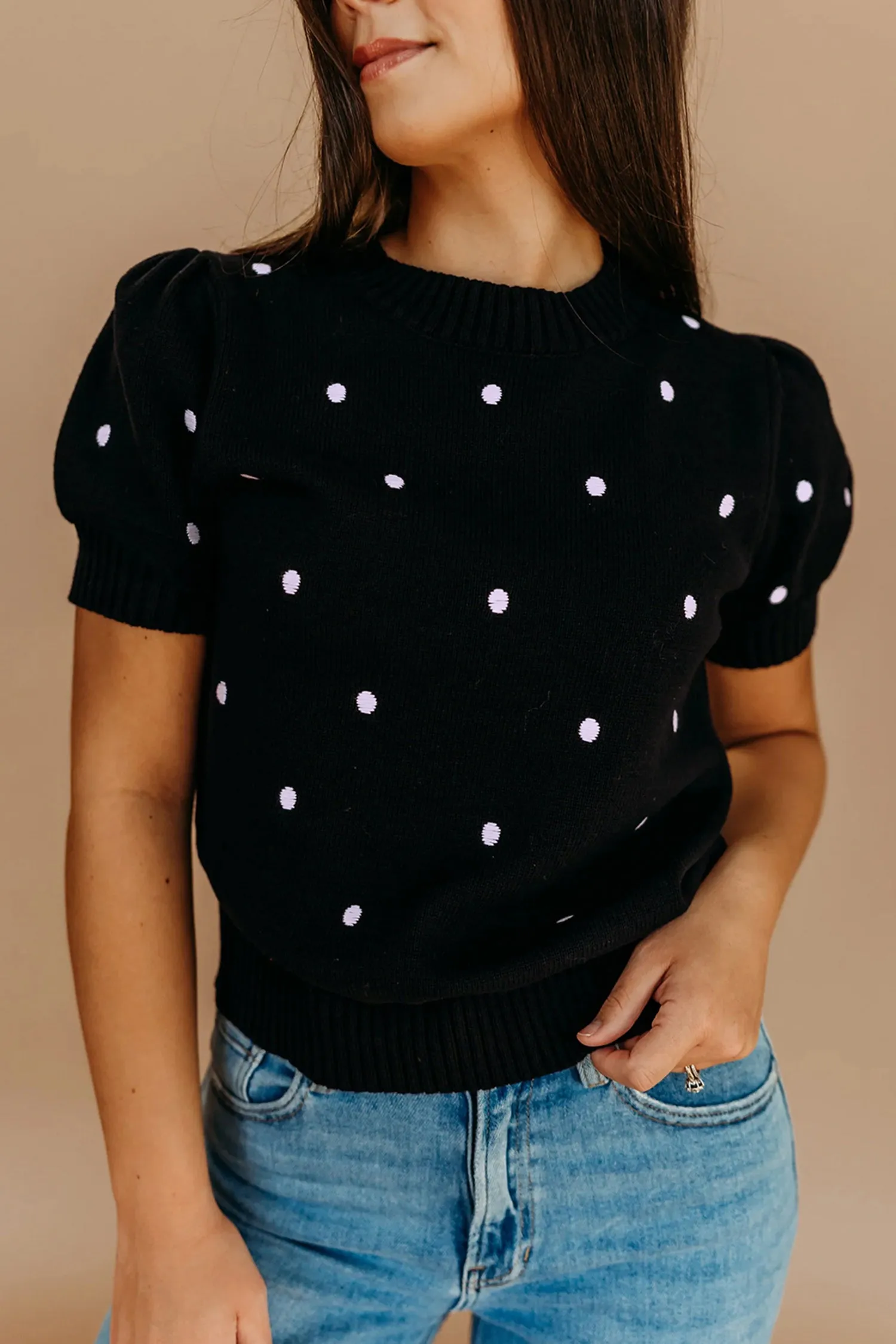 Elegant Polka Dot Bubble Short Sleeve Sweater sold by eAura product image thumbnail 3