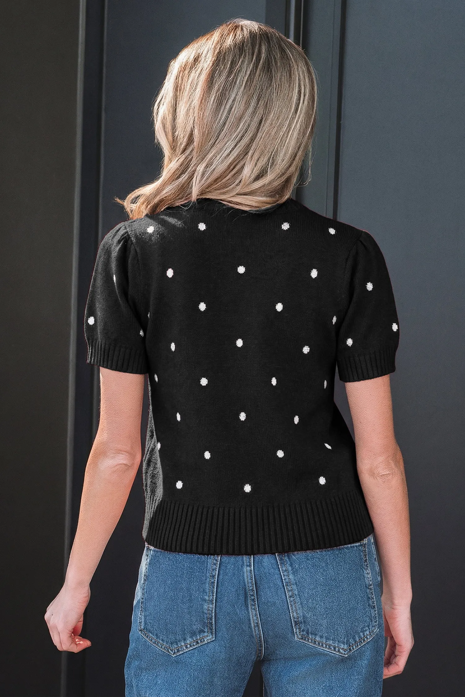 Elegant Polka Dot Bubble Short Sleeve Sweater sold by eAura product image thumbnail 2