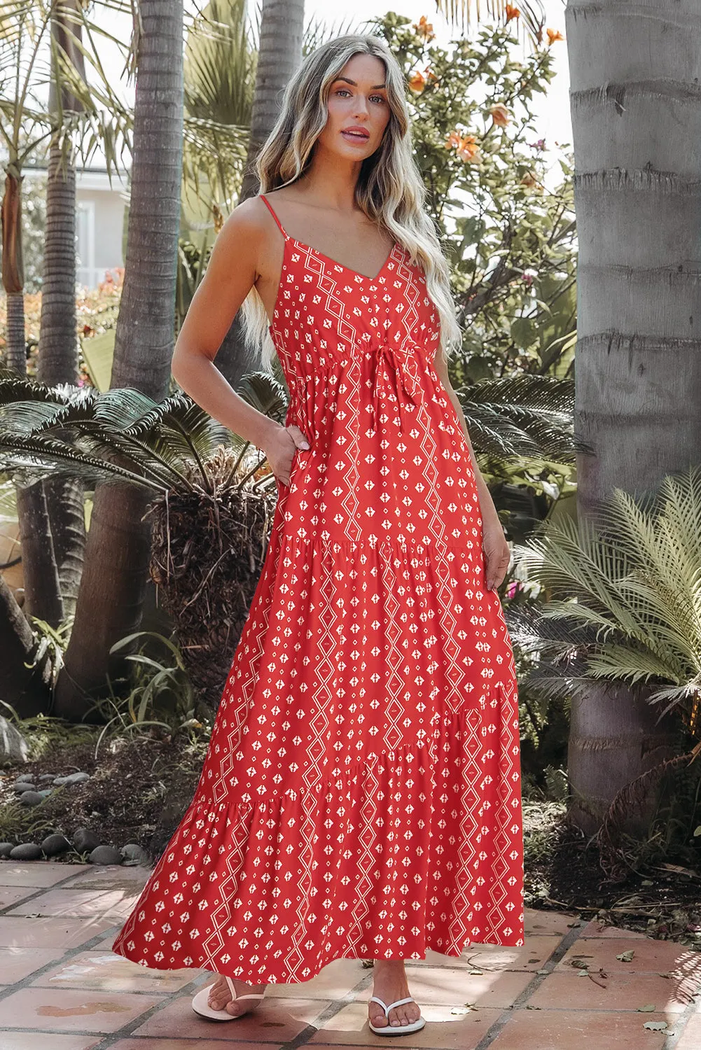 Boho Fashion Print Spaghetti Straps Drawstring Maxi Dress sold by eAura product image thumbnail 5