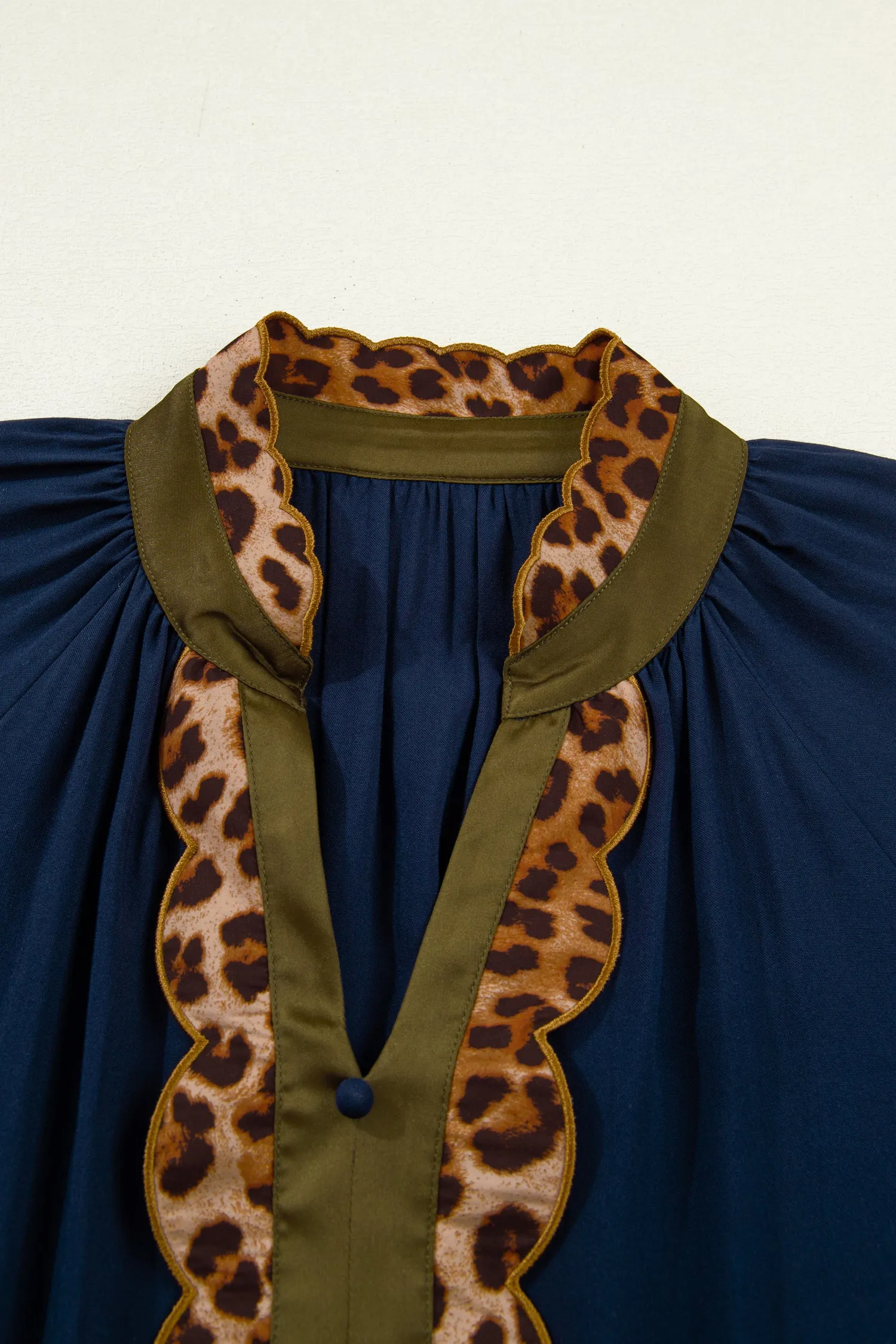 Button Detail Leopard Metallic Trim Short Sleeve Tunic Dress sold by eAura product image thumbnail 4