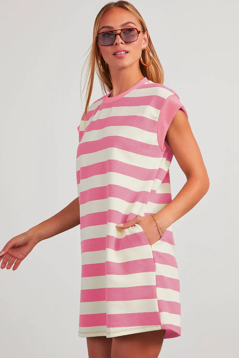 Stripe Cap Sleeve Shift T-Shirt Dress sold by eAura product image thumbnail 3