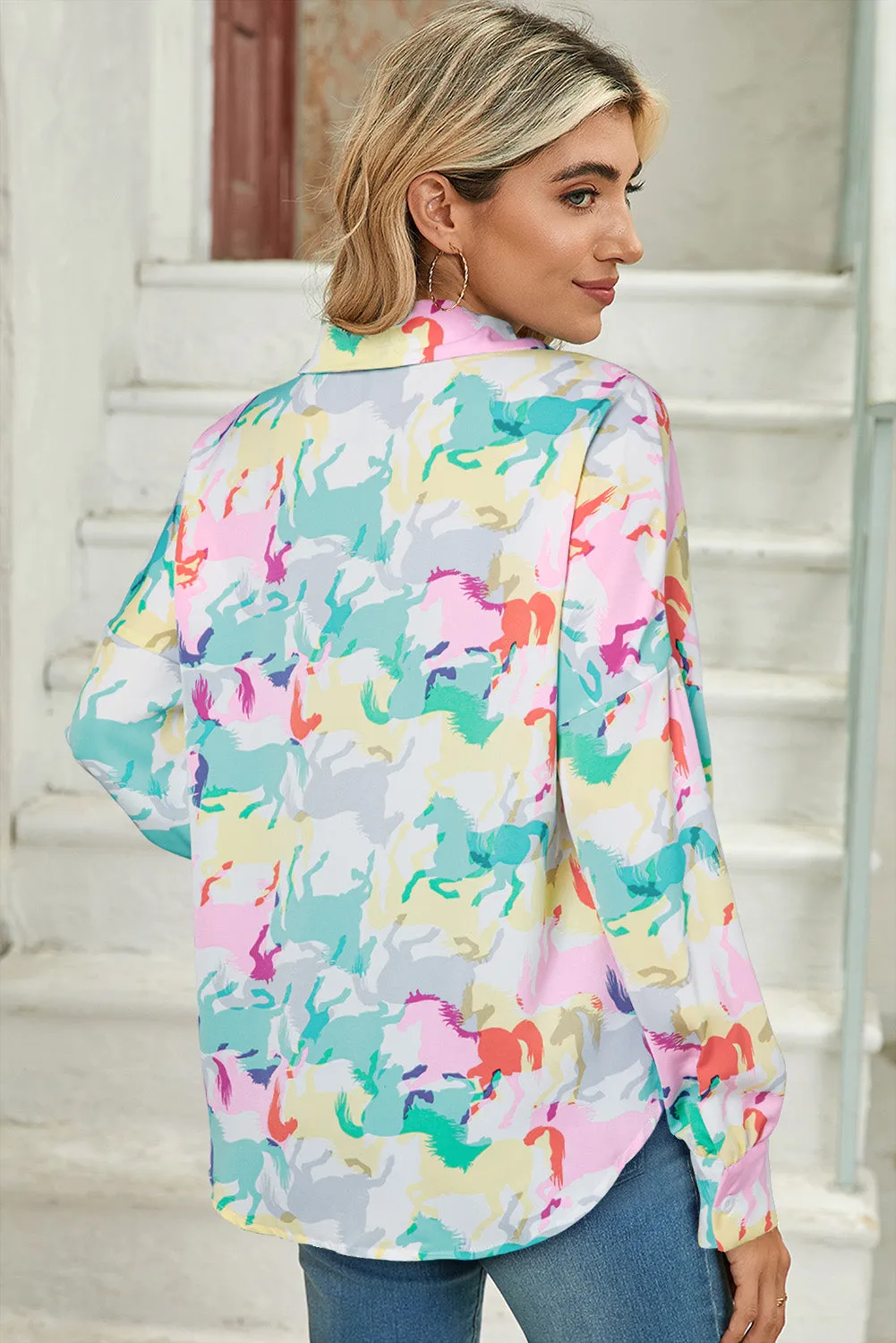 Colourful Horse Print Long Sleeve Shirt sold by eAura product image thumbnail 3