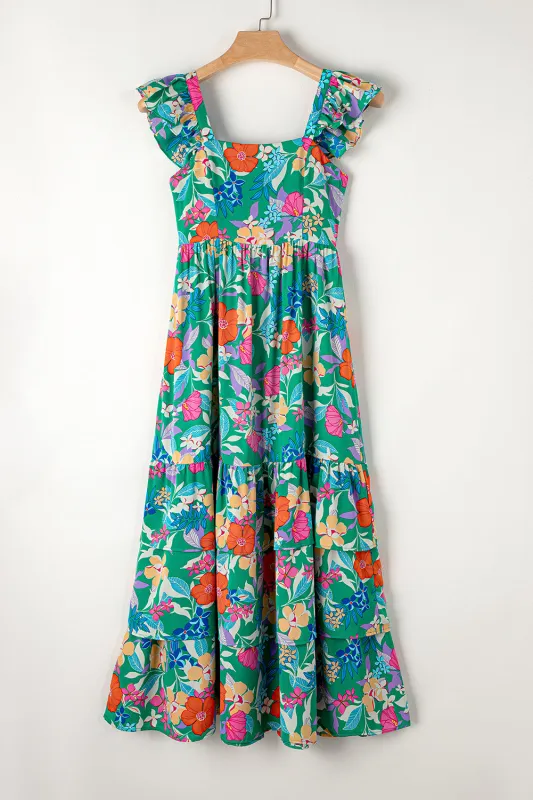 Floral Print Ruffle Sleeveless Tiered Maxi Dress made by eAura