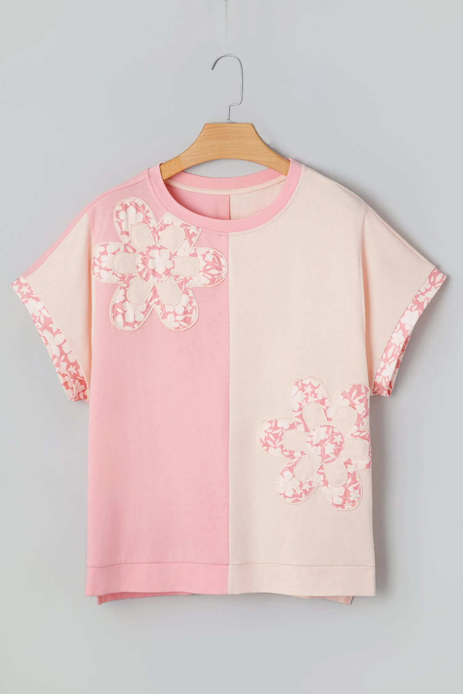 Colour Block Flower Patched Loose T-Shirt sold by eAura product image thumbnail 5