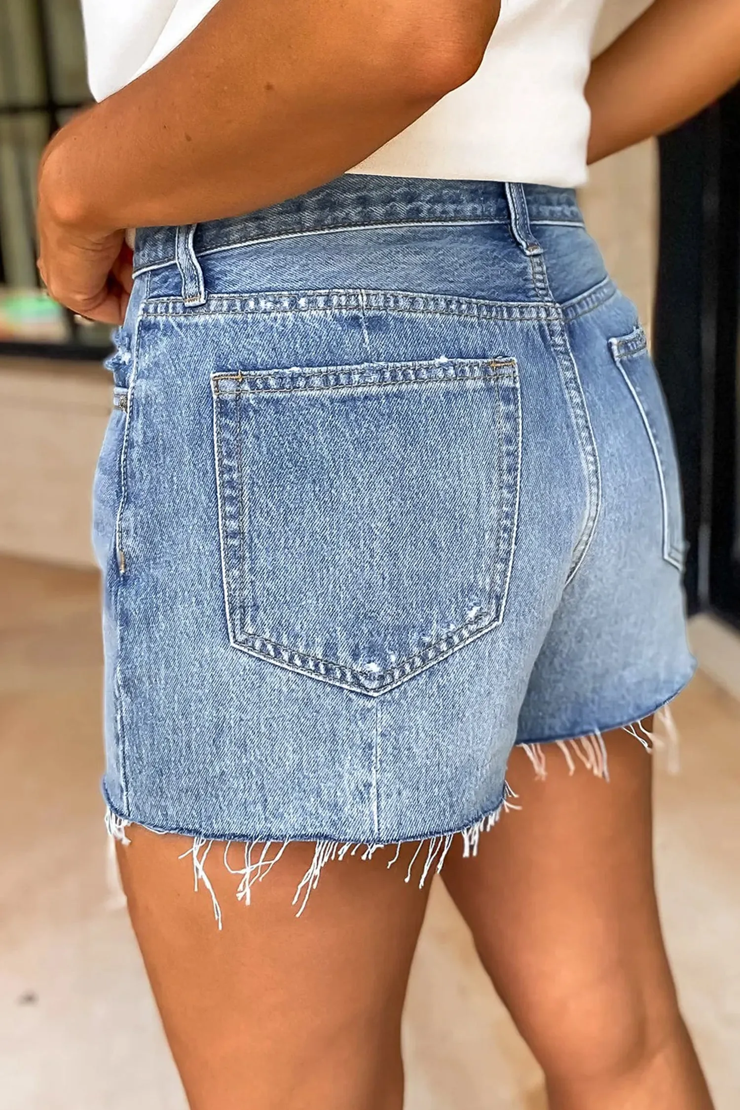 Acid Wash Raw Hem Denim Shorts – High Waist sold by eAura product image thumbnail 4