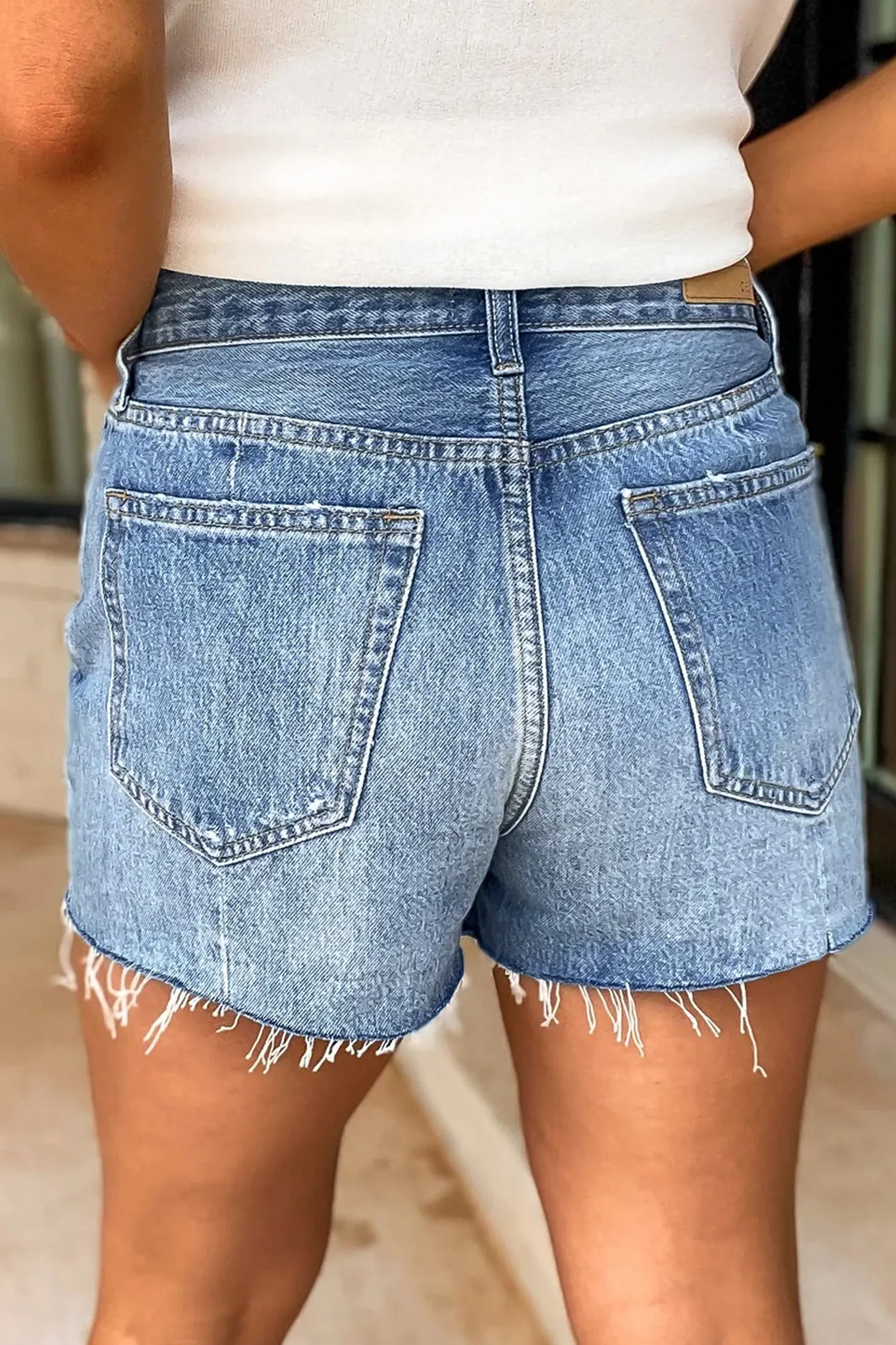 Acid Wash Raw Hem Denim Shorts – High Waist sold by eAura product image thumbnail 2
