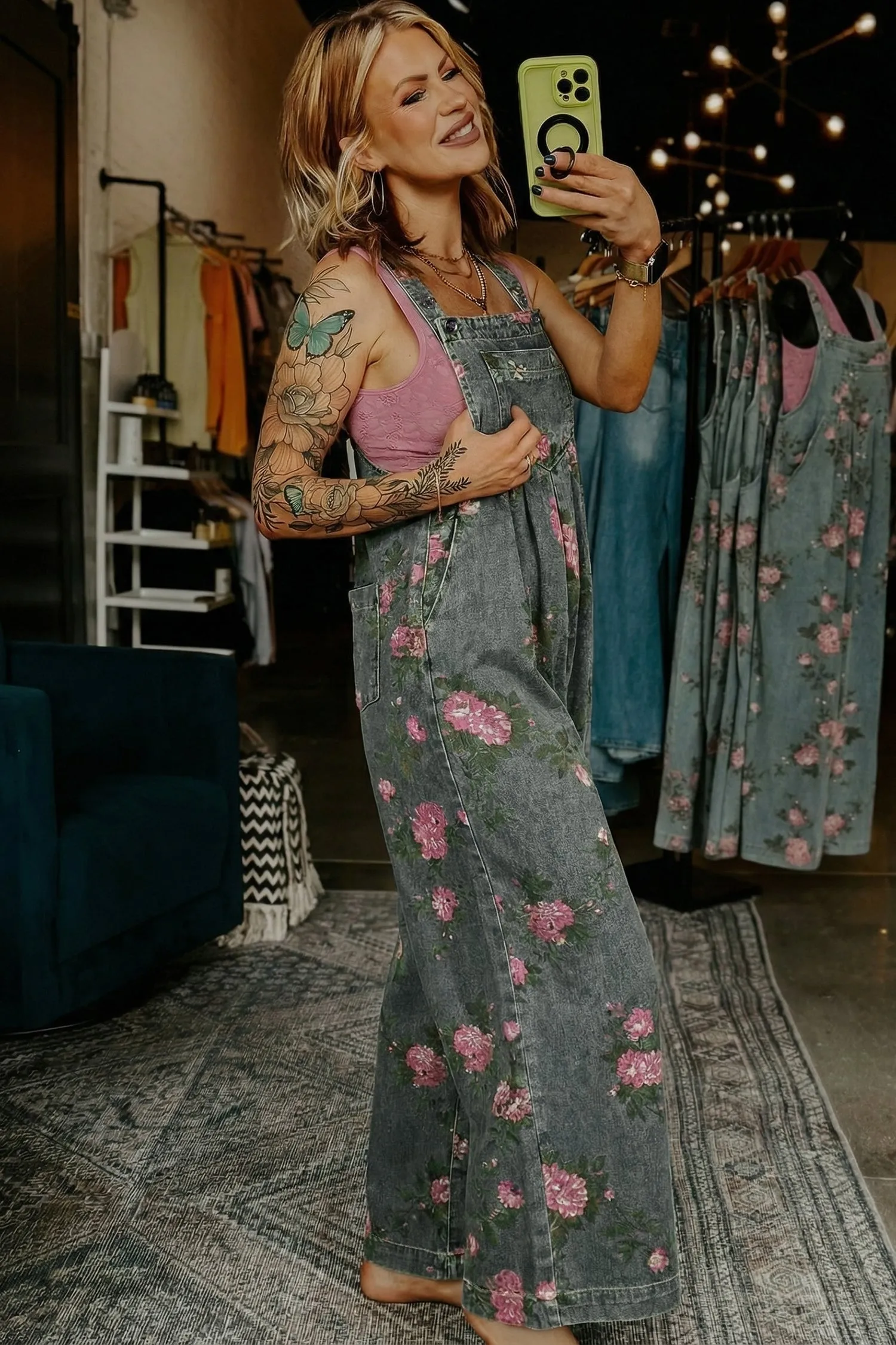 Floral Print Pleated Wide Leg Denim Jumpsuit – High Waist sold by eAura product image thumbnail 5