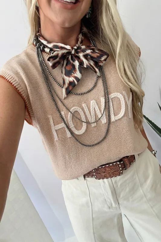 HOWDY Contrast Trim Short Sleeve Western Knit Sweater made by eAura