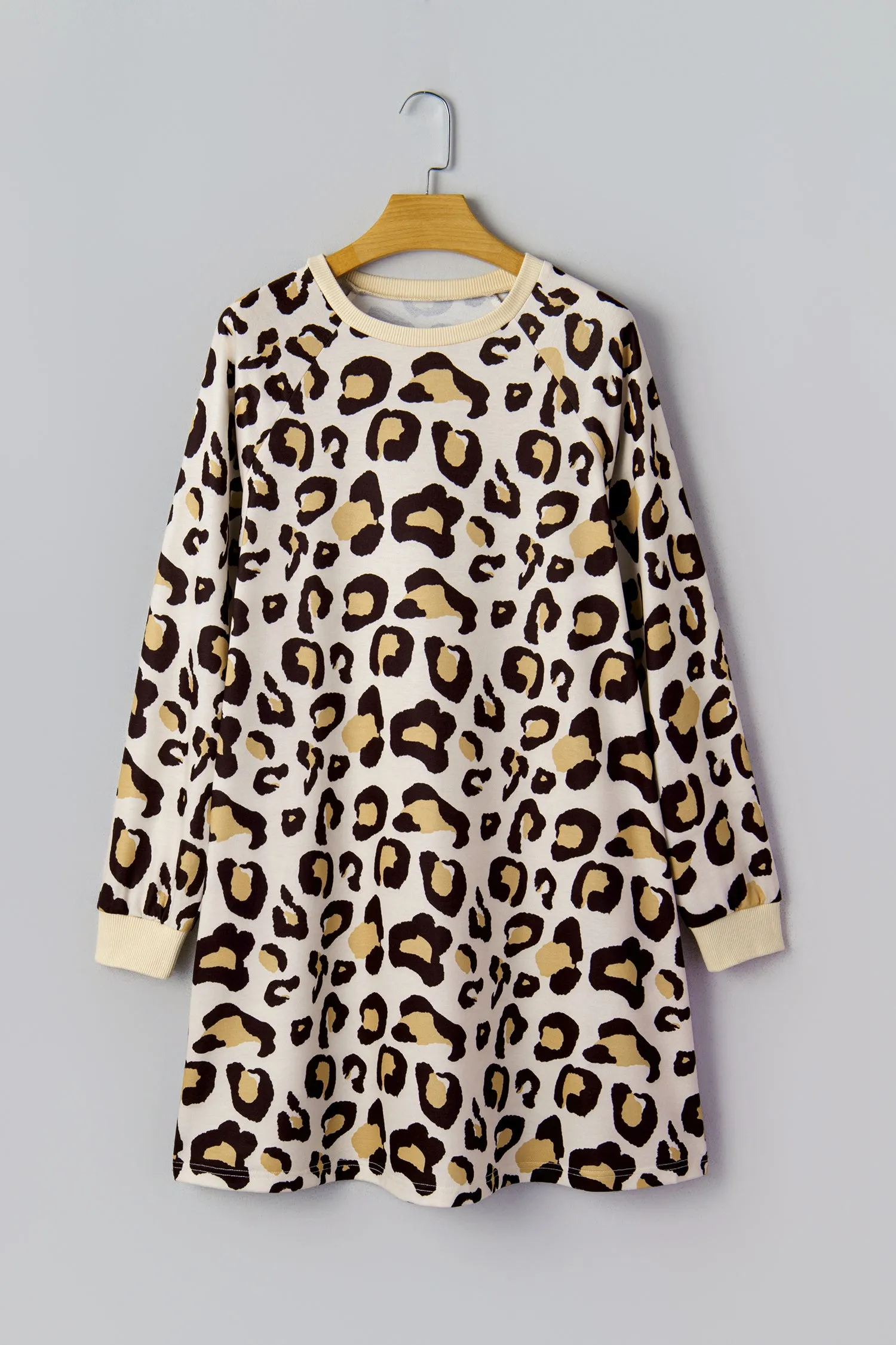 Leopard Print Long Sleeve Shift T-Shirt Dress with Pockets sold by eAura product image thumbnail 4