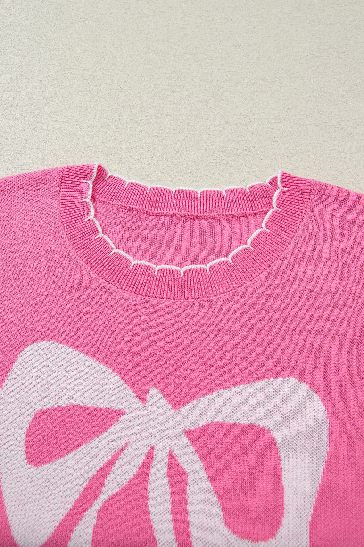 Ribbon Bow Print Contrast Stitch Drop Shoulder Sweater sold by eAura product image thumbnail 3