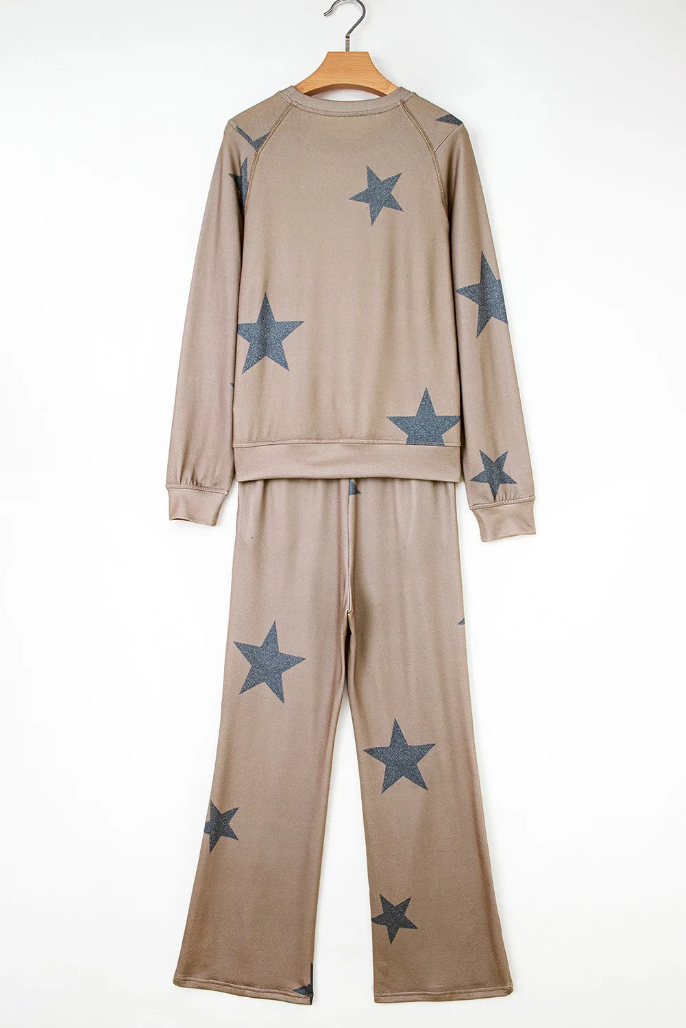 Khaki Retro Star Print Long Sleeve Drawstring Lounge Set sold by eAura product image thumbnail 4