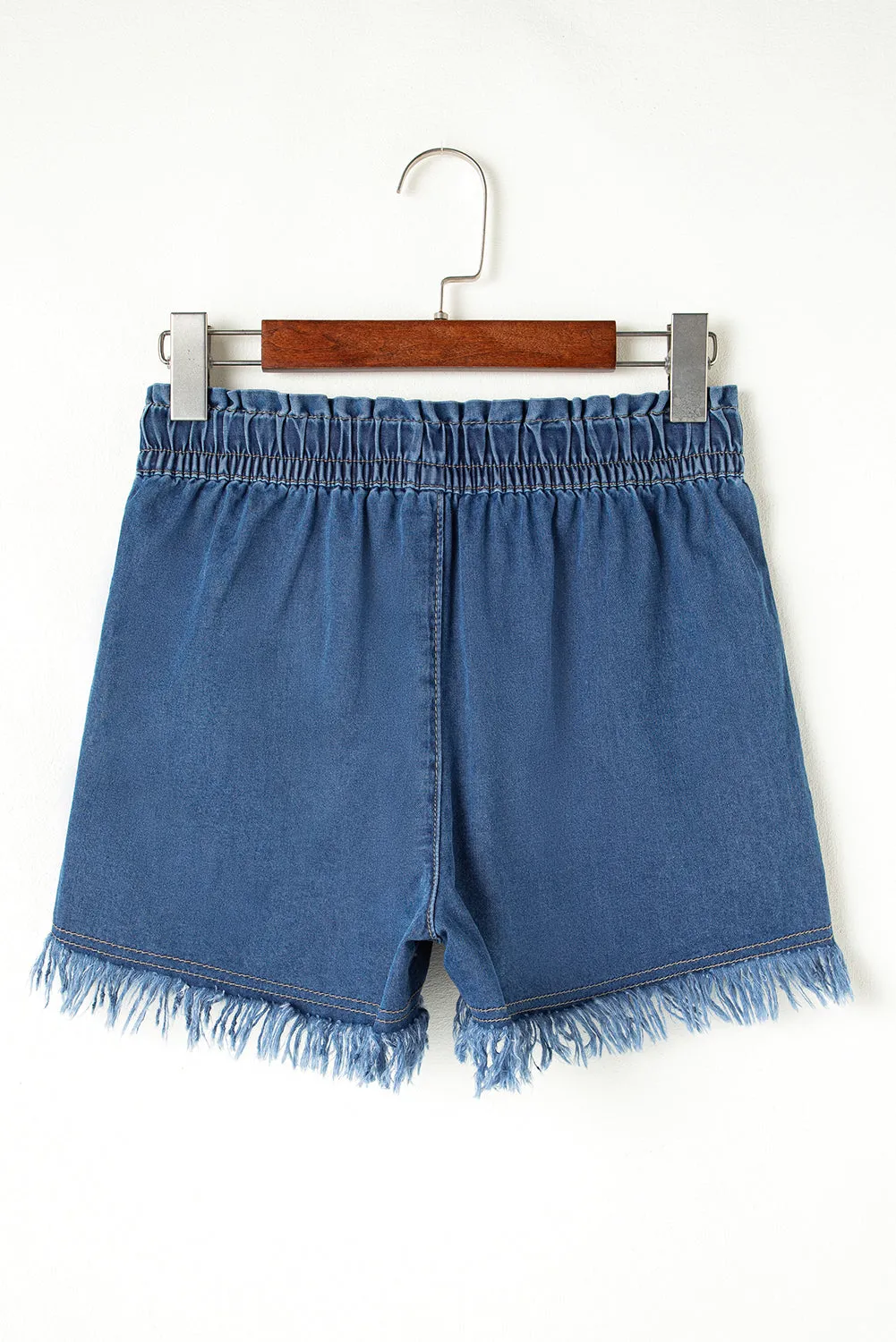 Raw Hem High Waist Denim Shorts – Drawstring & Pockets sold by eAura product image thumbnail 5
