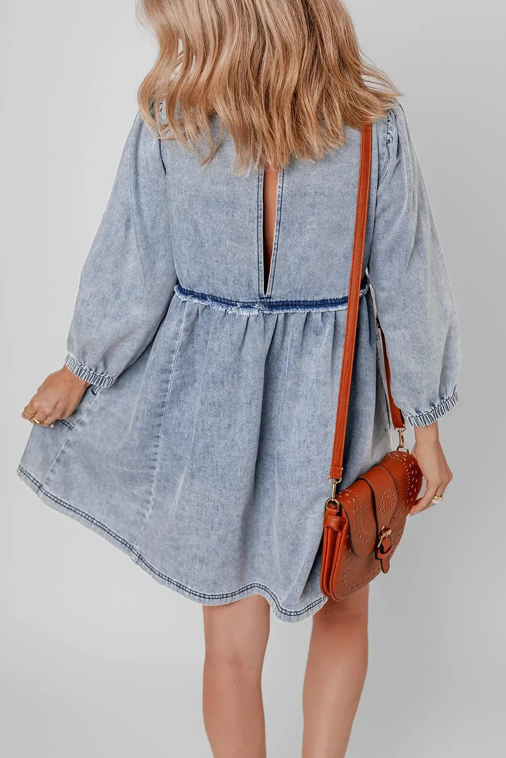 Light Wash High Waist Loose Fit Denim Mini Dress – Beau Blue sold by eAura product image thumbnail 2