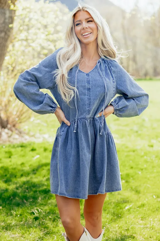 Puff Sleeve Ruffled Denim Mini Dress – Blue made by eAura
