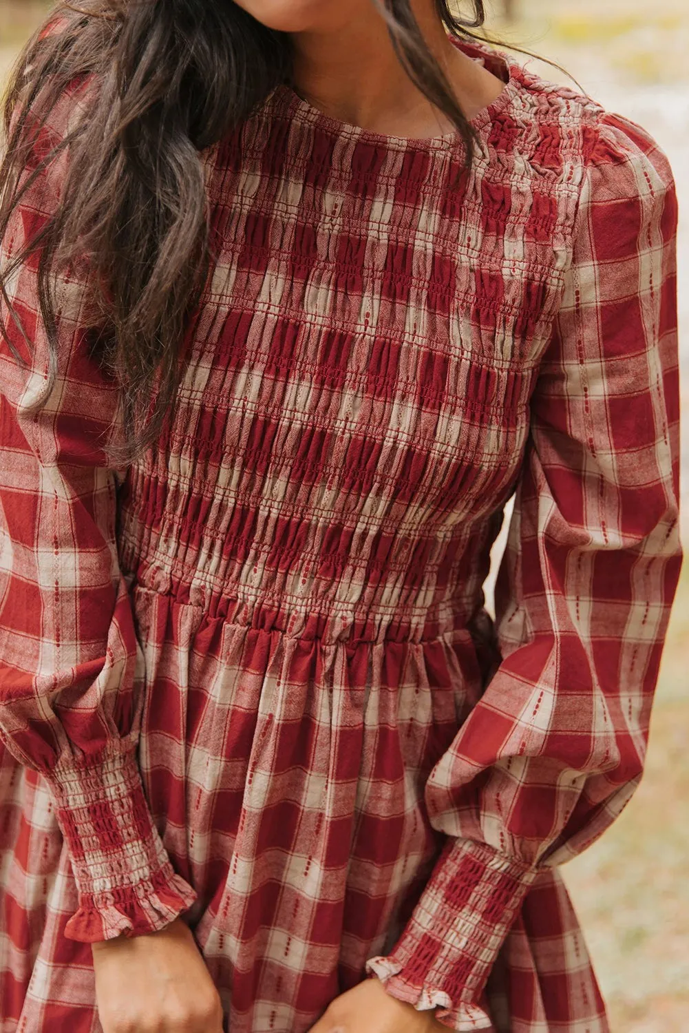 Plaid Print Smocked Puff Sleeve Mini Dress – Red sold by eAura product image thumbnail 4