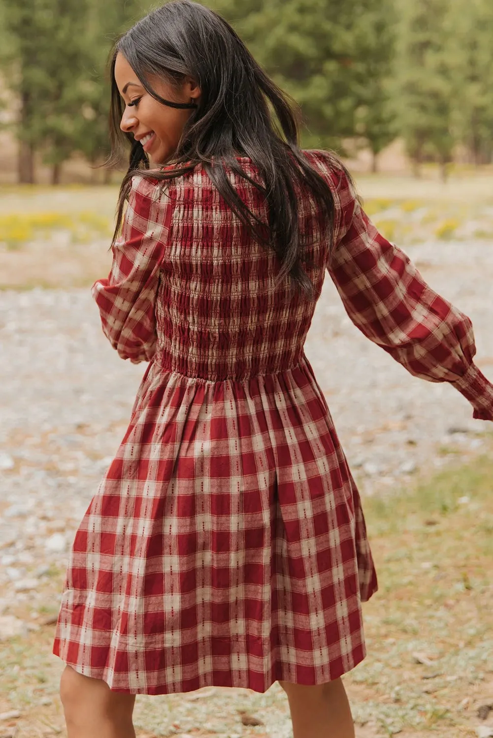 Plaid Print Smocked Puff Sleeve Mini Dress – Red sold by eAura product image thumbnail 2