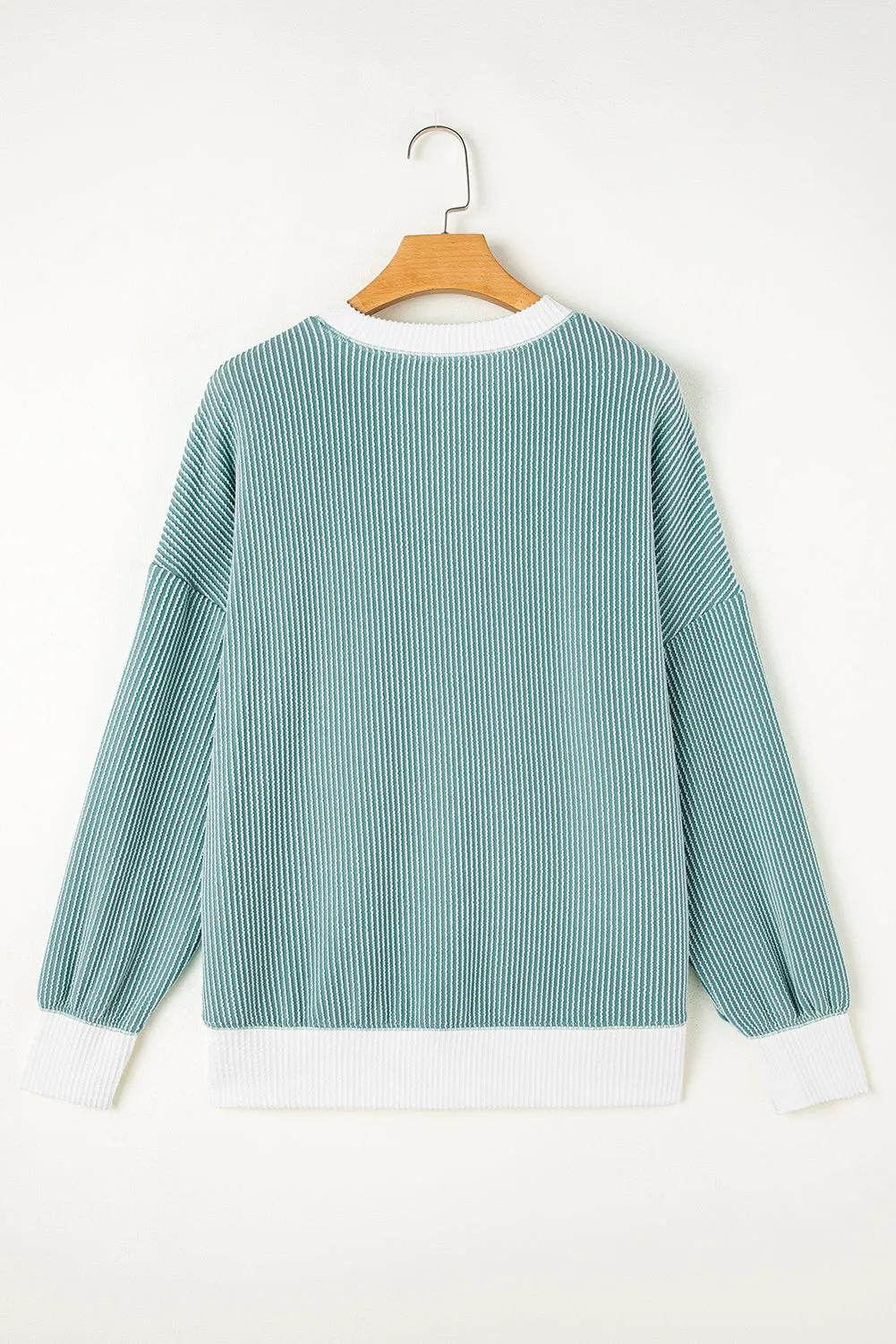 Ribbed Colourblock Drop Shoulder Loose Top – Teal sold by eAura product image thumbnail 5