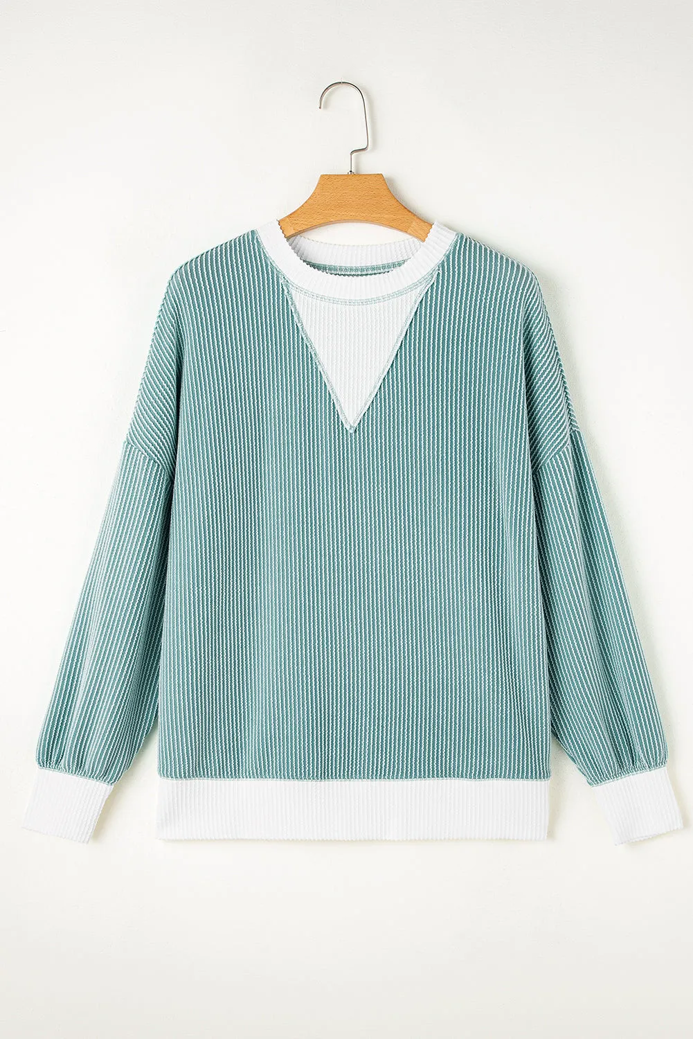 Ribbed Colourblock Drop Shoulder Loose Top – Teal sold by eAura product image thumbnail 4
