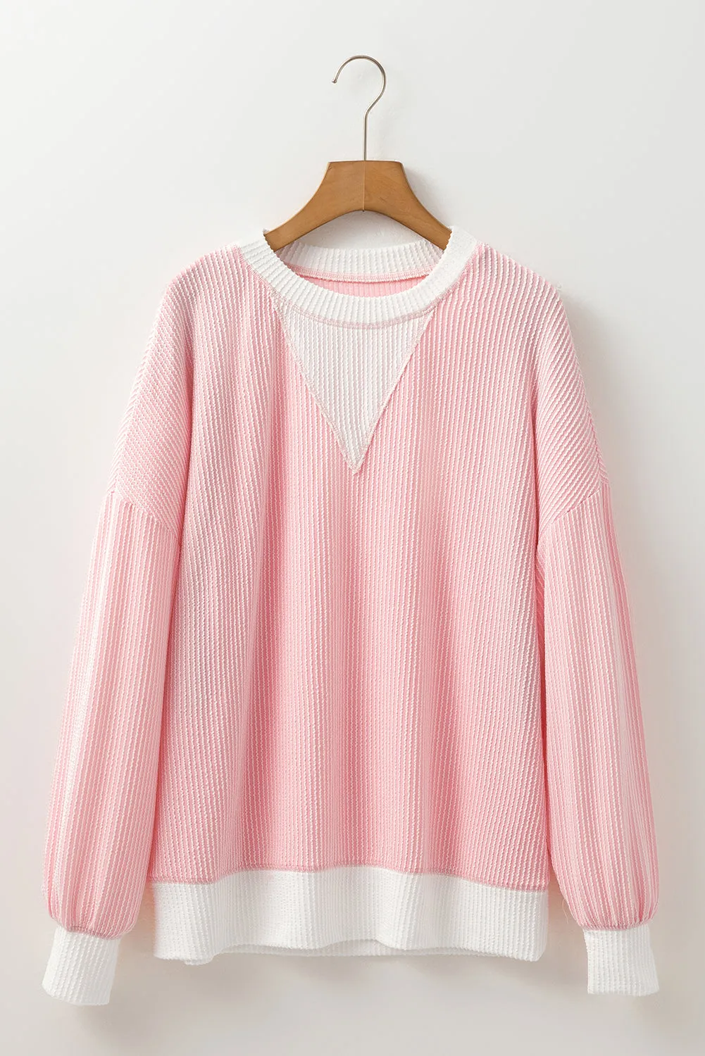 Ribbed Colourblock Drop Shoulder Loose Top – Peach Blossom sold by eAura product image thumbnail 3