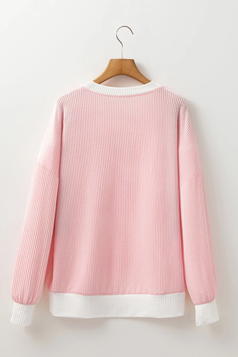 Ribbed Colourblock Drop Shoulder Loose Top – Peach Blossom sold by eAura product image thumbnail 4