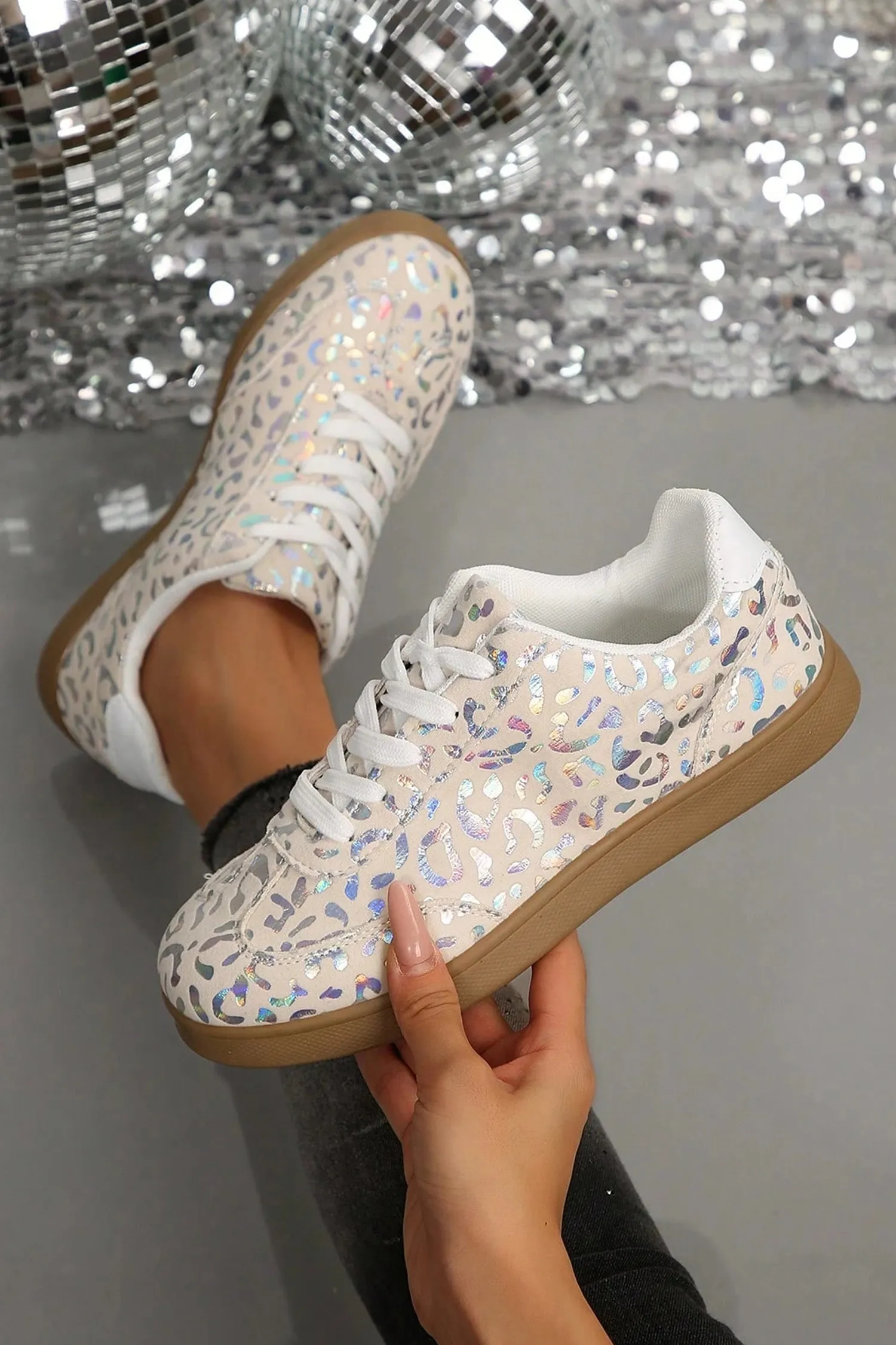 Leopard Print Lace-Up Trainers – White sold by eAura product image thumbnail 5